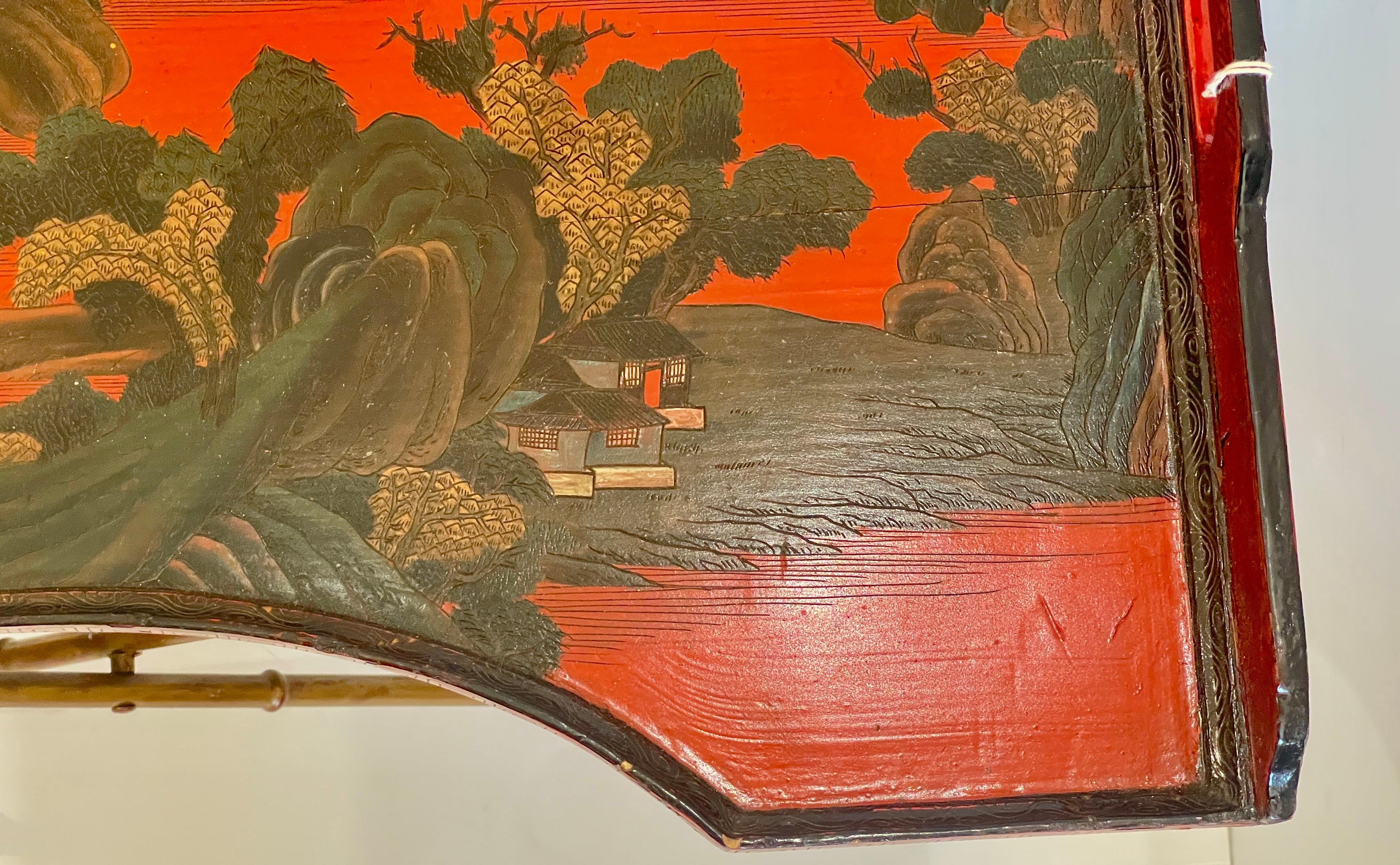 Hand-Crafted Chinoiserie Breakfast Tray Table on Faux Bamboo Folding Stand c.1890 For Sale