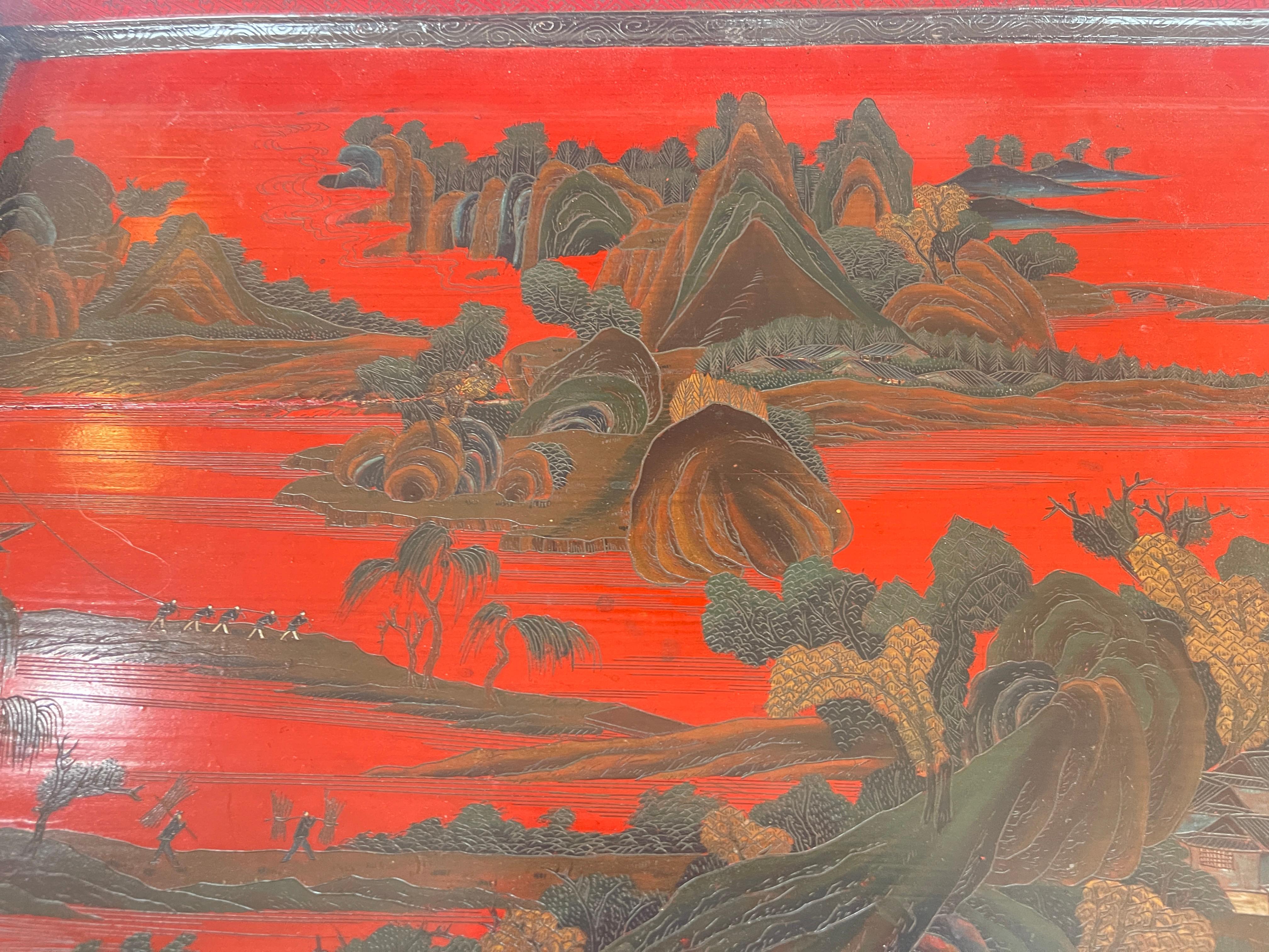 Chinoiserie Breakfast Tray Table on Faux Bamboo Folding Stand c.1890 In Good Condition For Sale In West Palm Beach, FL