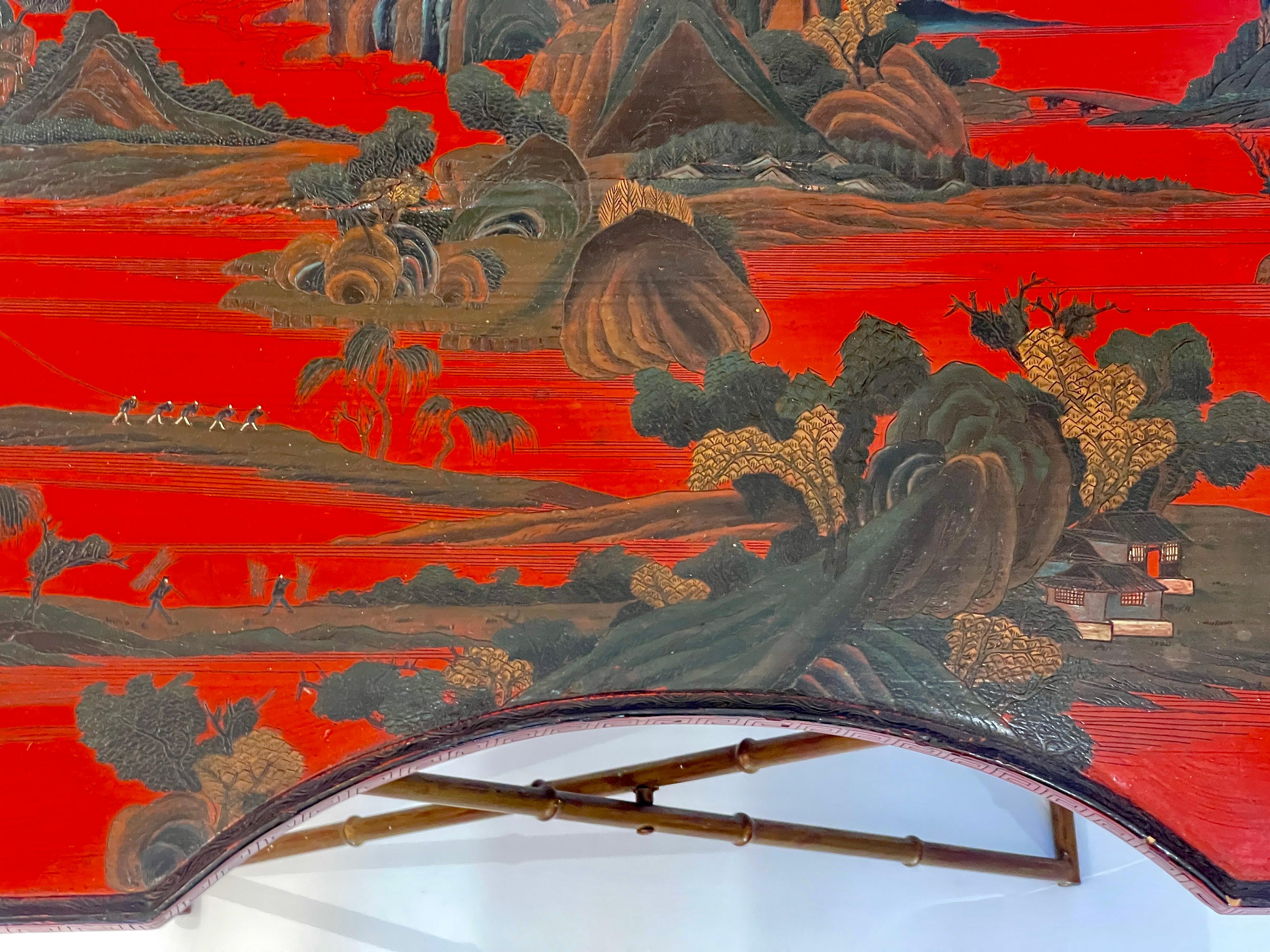 19th Century Chinoiserie Breakfast Tray Table on Faux Bamboo Folding Stand c.1890 For Sale