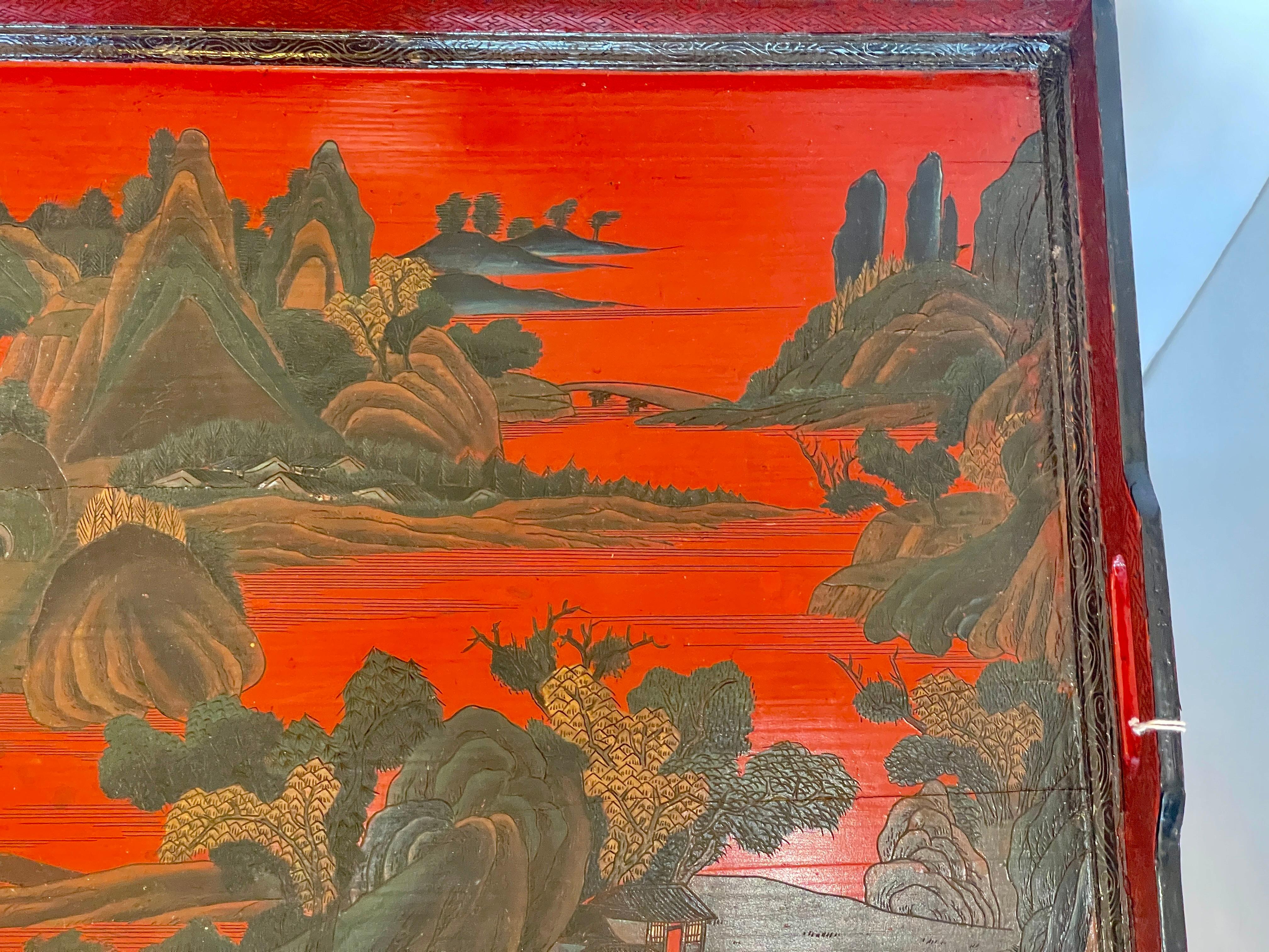 Metal Chinoiserie Breakfast Tray Table on Faux Bamboo Folding Stand c.1890 For Sale