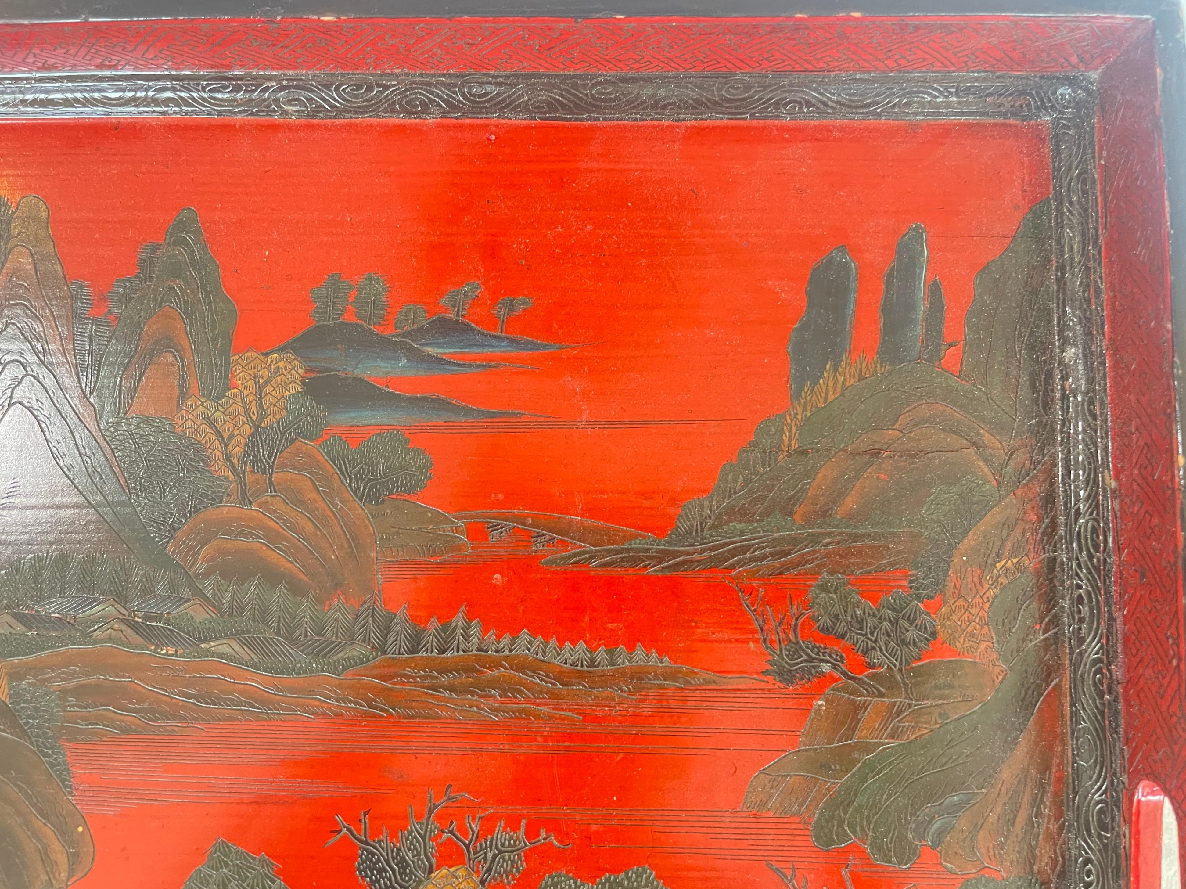 Chinoiserie Breakfast Tray Table on Faux Bamboo Folding Stand c.1890 For Sale 1