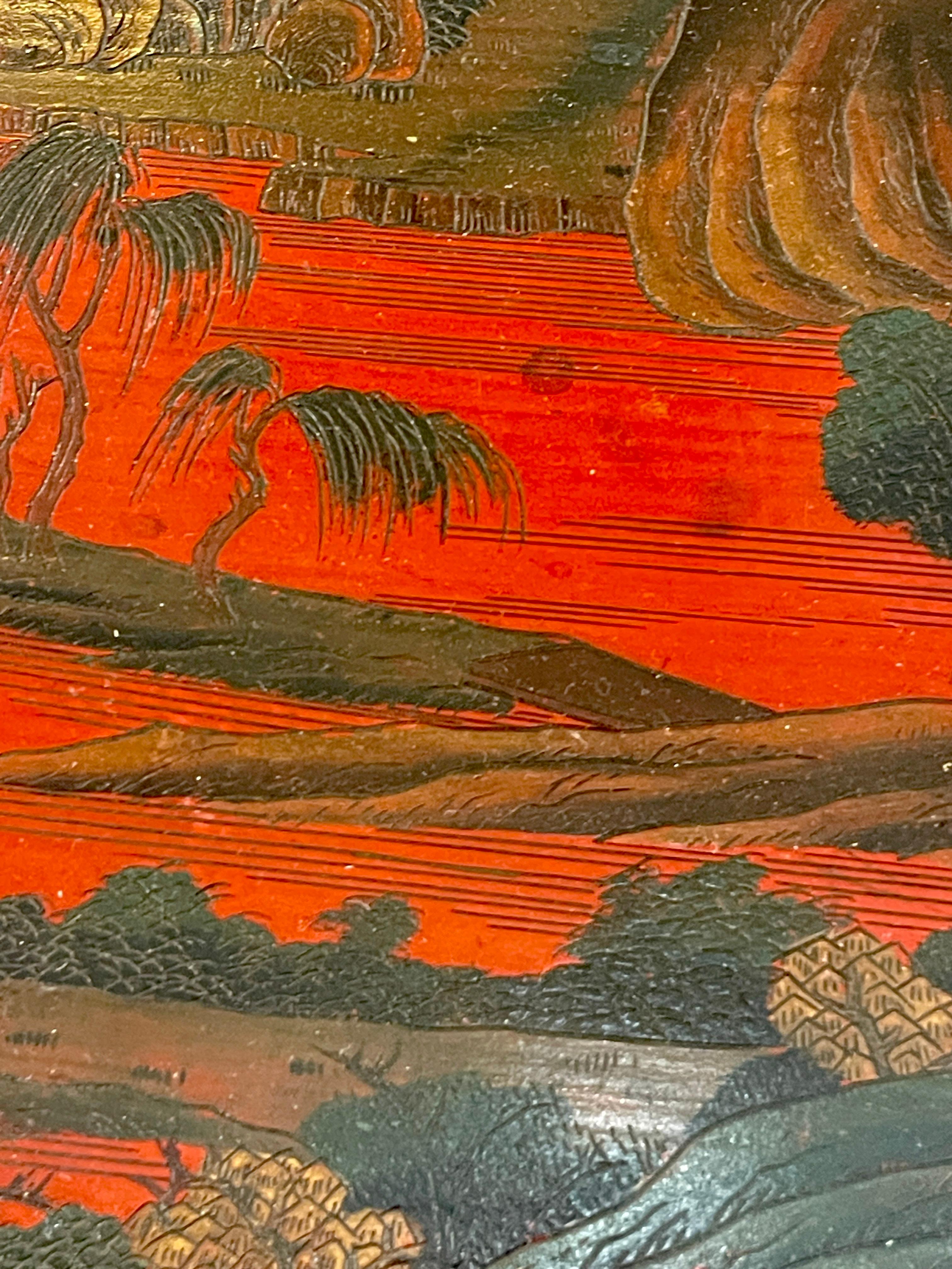 Chinoiserie Breakfast Tray Table on Faux Bamboo Folding Stand c.1890 For Sale 2