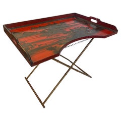 Chinoiserie Breakfast Tray Table on Faux Bamboo Folding Stand c.1890