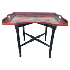 Chinoiserie Breakfast Tray Table on Faux Bamboo Folding Stand c.1890