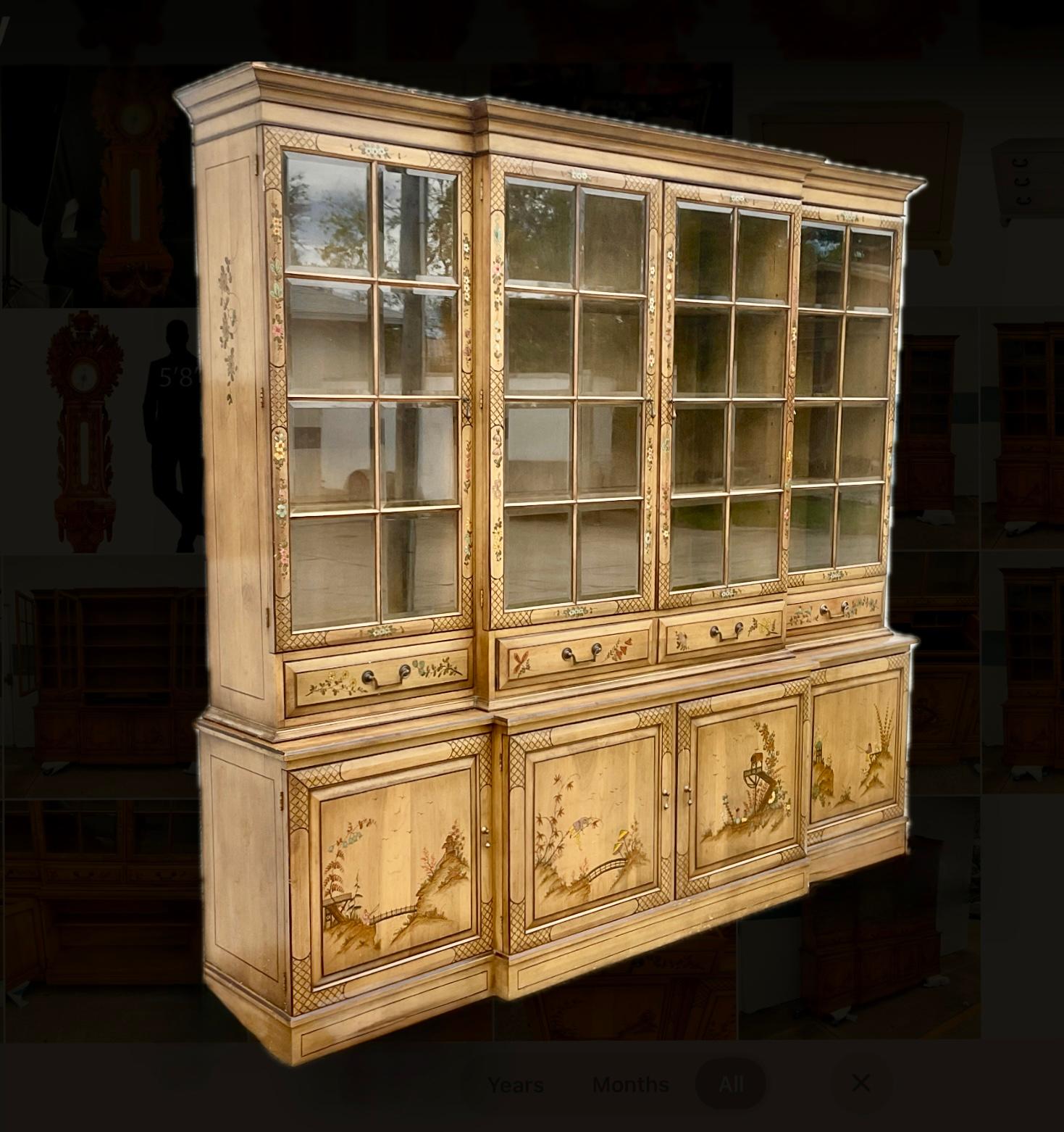 Chinoiserie Breakfront China Cabinet Bookcase Union National en venta 6