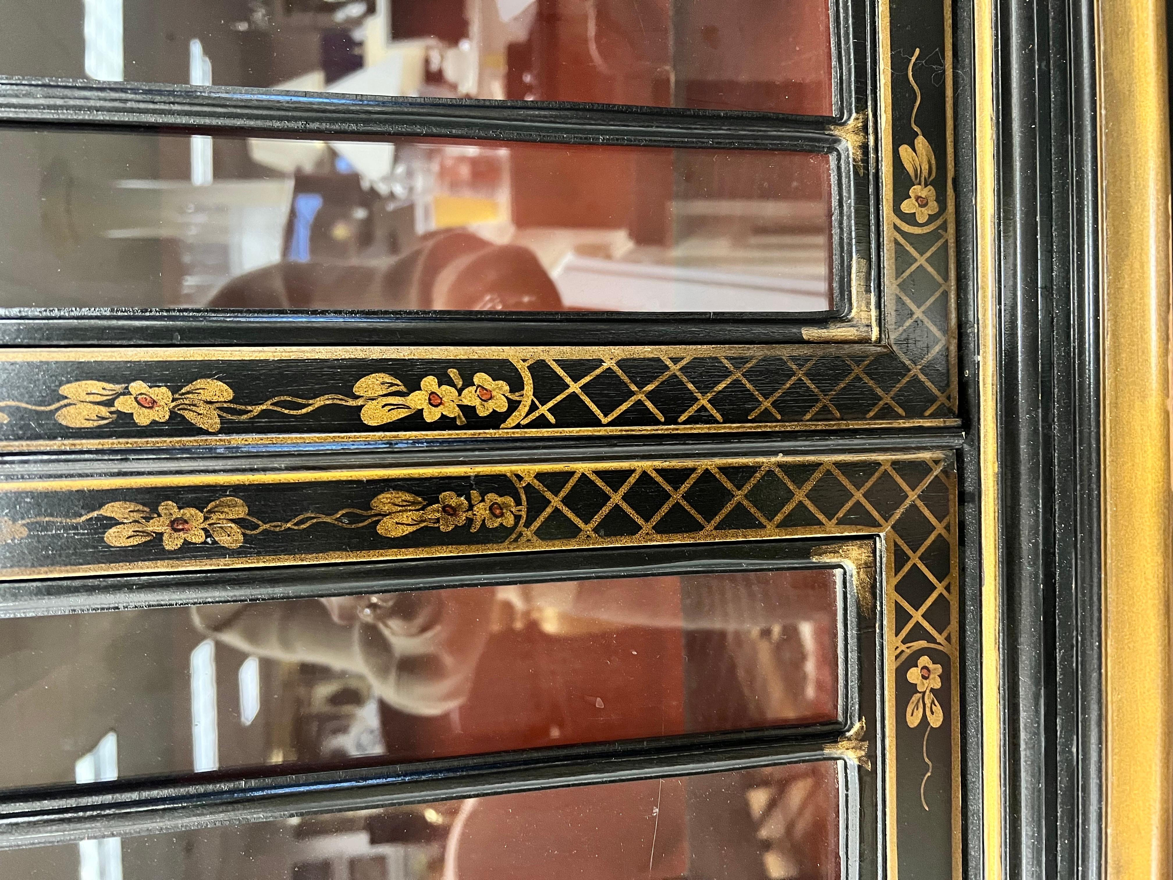 Chinoiserie Black Lacquered Breakfront Sideboard China Cabinet Secretary 5