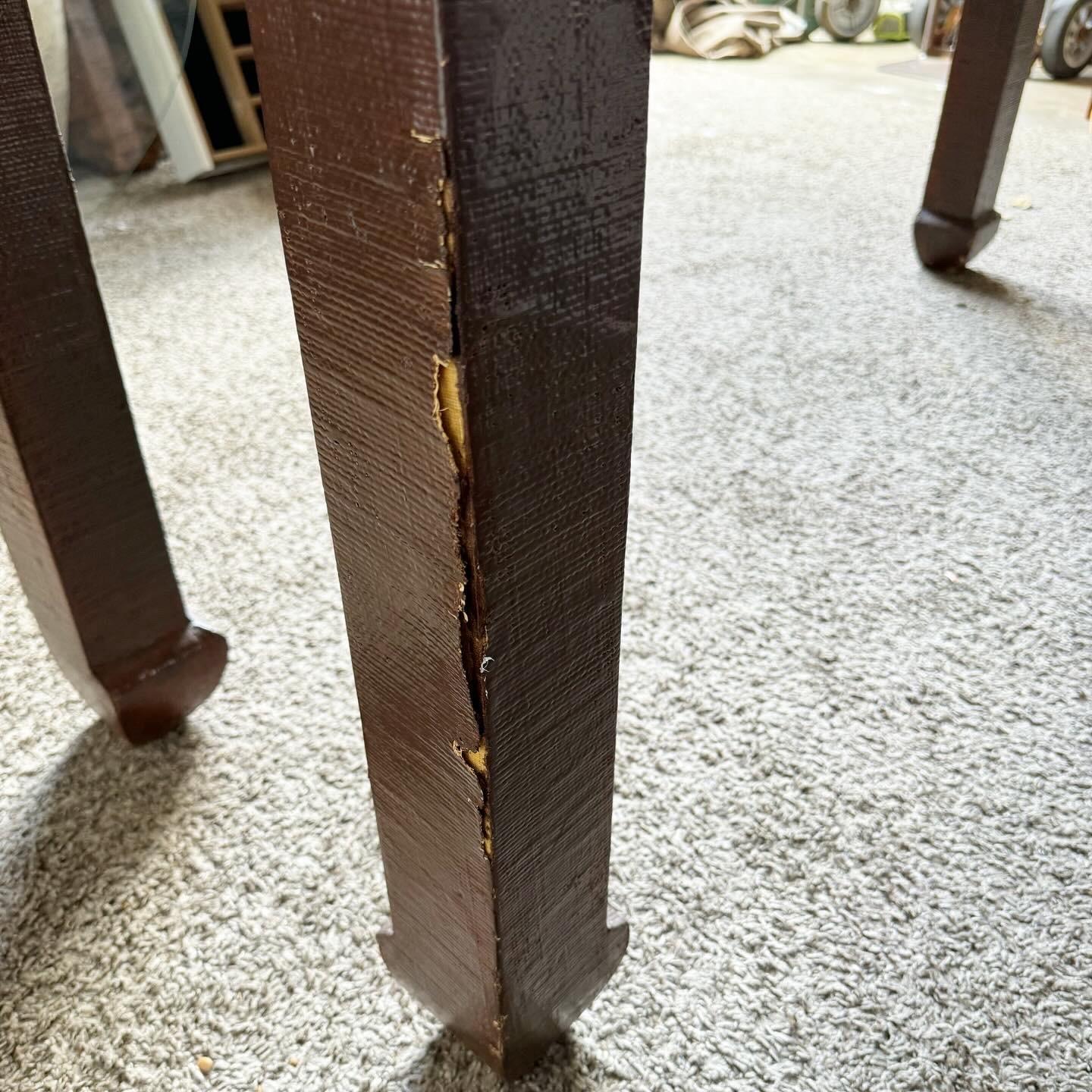 Late 20th Century Chinoiserie Brown Finished Grass Cloth Console Table For Sale