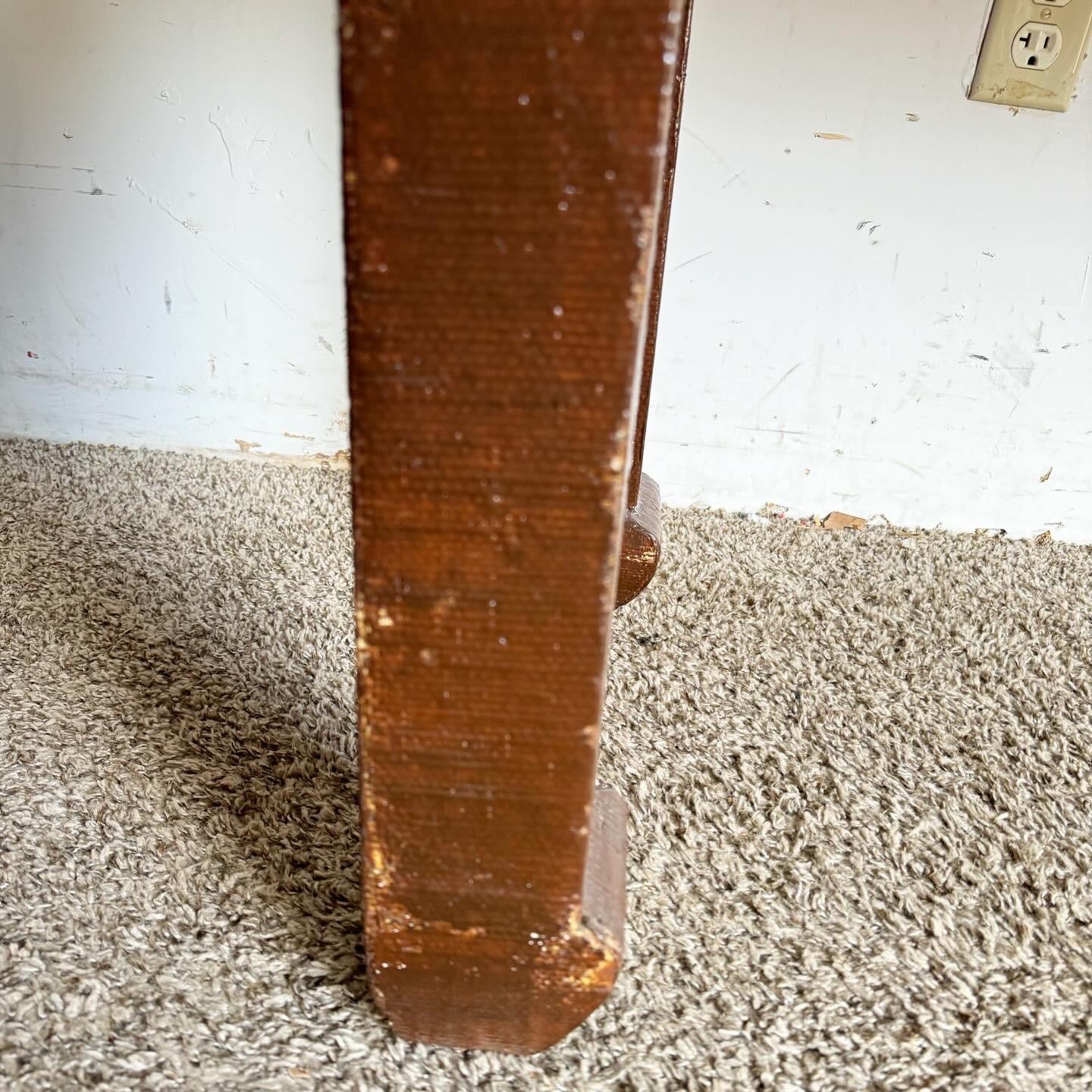 Chinoiserie Brown Finished Grass Cloth Console Table For Sale 1