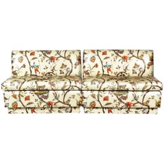 Retro Chinoiserie Brunschwig & Fils Modern Polished Cotton Cream Banquette Bench