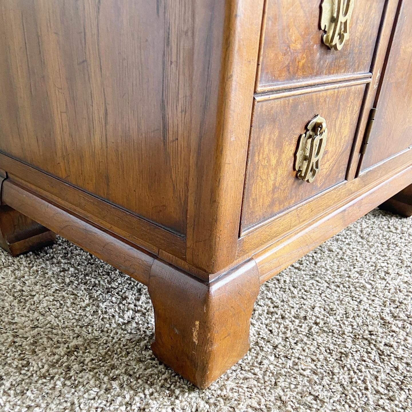 American Chinoiserie Burlwood and Brass Nightstand by Gordon's Furniture For Sale