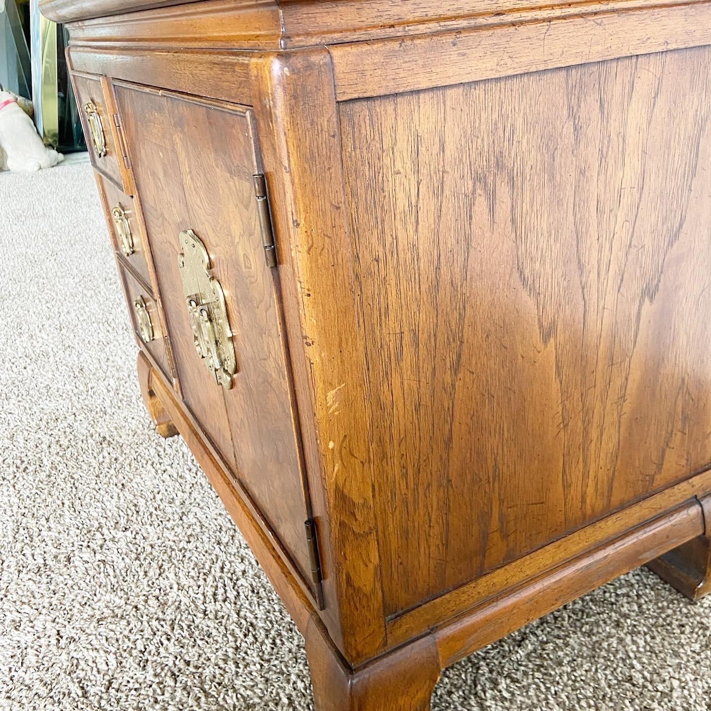 Chinoiserie Burlwood and Brass Nightstand by Gordon's Furniture In Good Condition For Sale In Delray Beach, FL