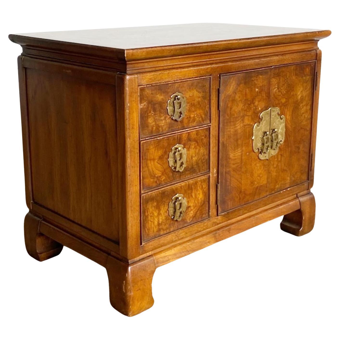 Chinoiserie Burlwood and Brass Nightstand by Gordon's Furniture For Sale