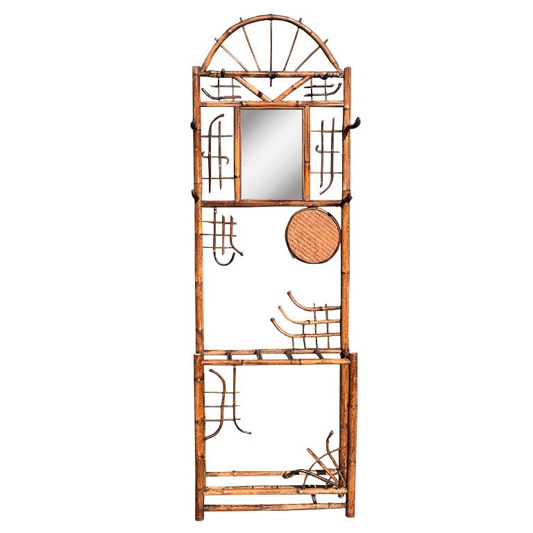 Chinoiserie Burnt Bamboo English Hall Coat and Umbrella Tree with