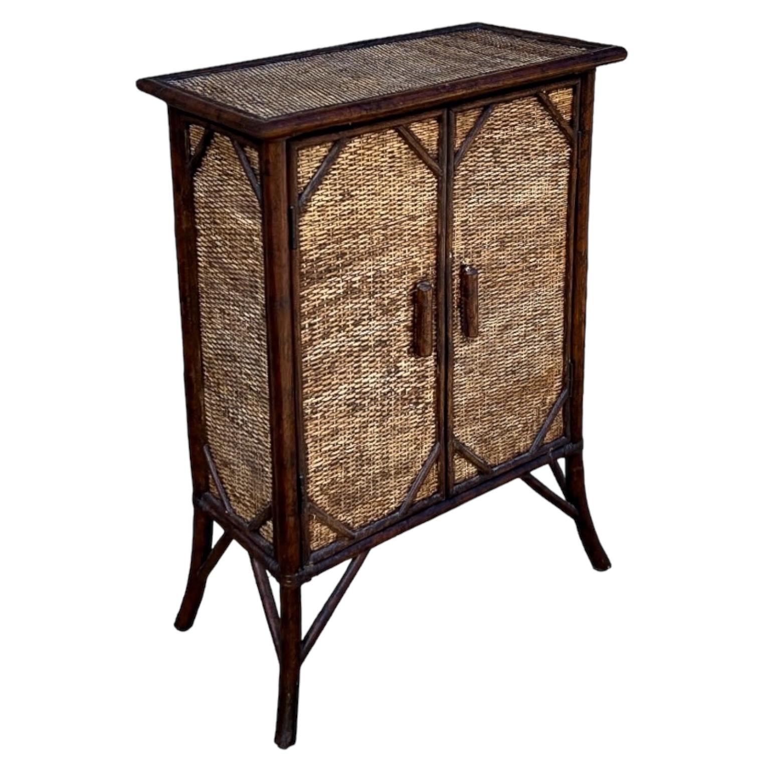 Chinoiserie Burnt Bamboo Pagoda Wall Shelf & Cabinet Att. To Maitland -Smith 2