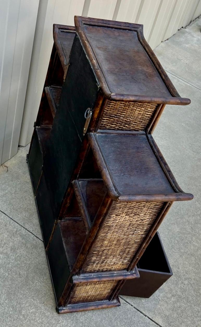 20th Century Chinoiserie Burnt Bamboo Pagoda Wall Shelf & Cabinet Att. To Maitland -Smith