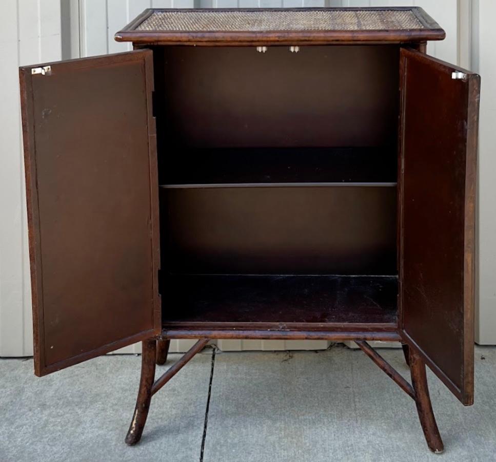 Grasscloth Chinoiserie Burnt Bamboo Pagoda Wall Shelf & Cabinet Att. To Maitland -Smith