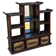 Chinoiserie Gebrannter Bambus Pagode Wandregal & Schrank Att. Zu Maitland Smith
