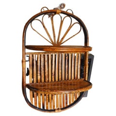 Chinoiserie Burnt Bamboo Tortoise Hanging Folding Wall Shelves, a Pair