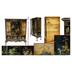 Antique Chinoiserie Cabinet Lacquered by Hille Circa 1900