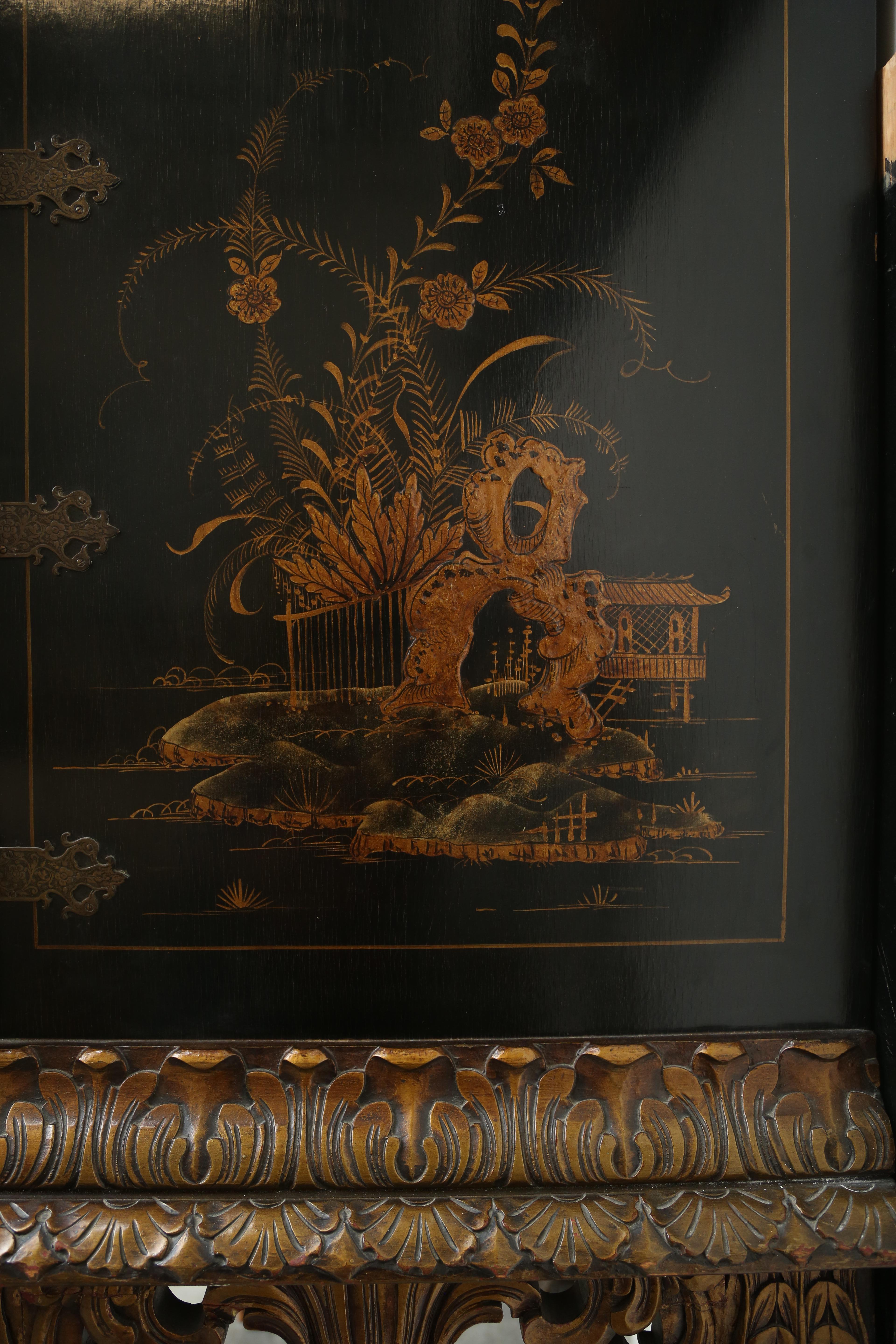 Black Chinoiserie Hand Decorated Cabinet on Gilt Stand 3
