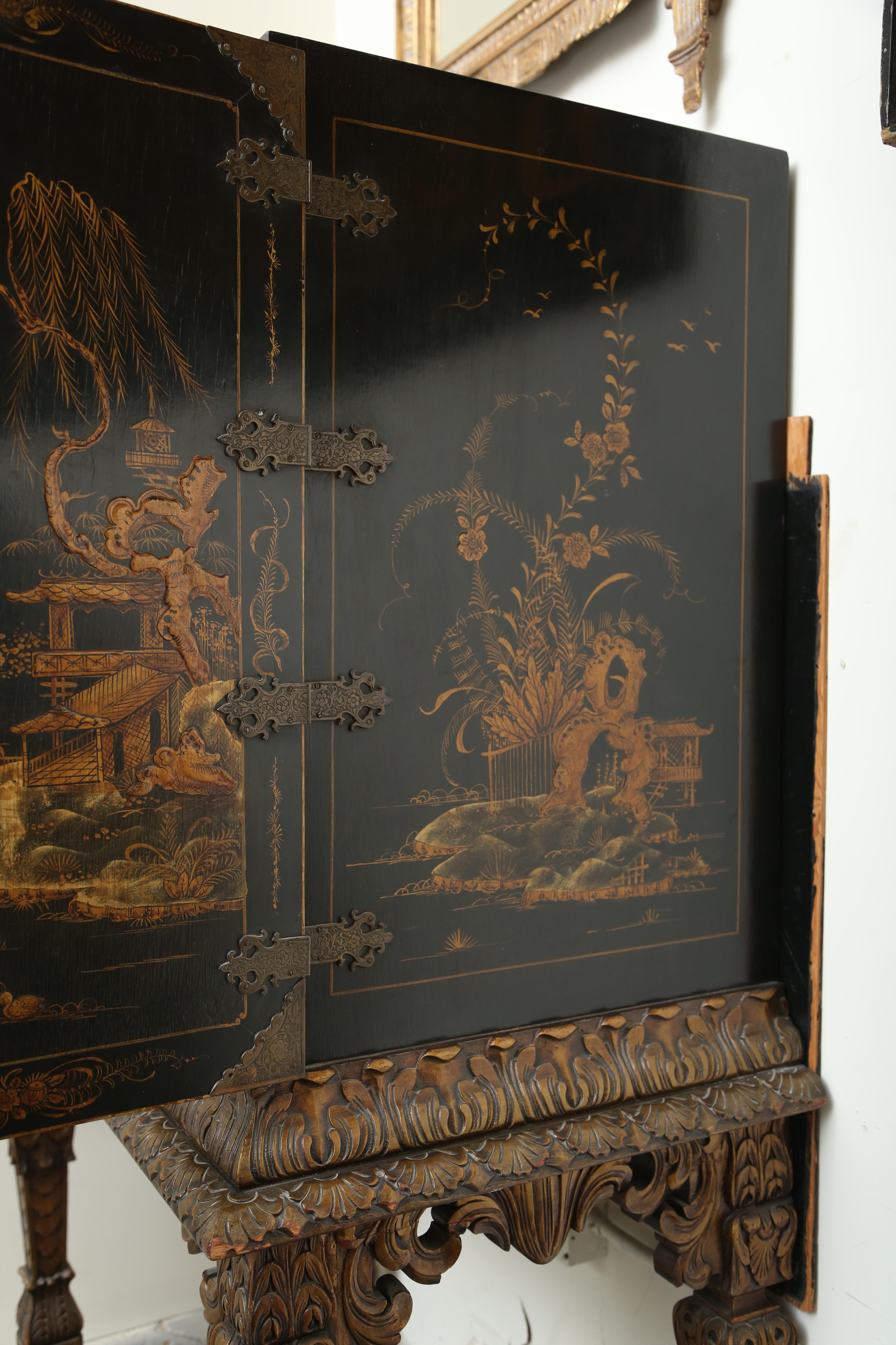 Black Chinoiserie Hand Decorated Cabinet on Gilt Stand 4