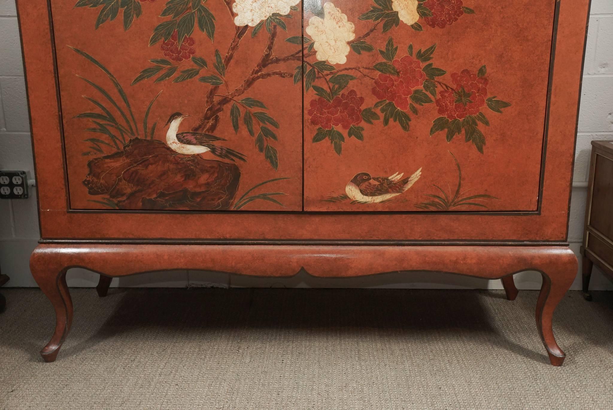 Chinoiserie Cabinet with Birds and Flowers In Excellent Condition For Sale In Hudson, NY