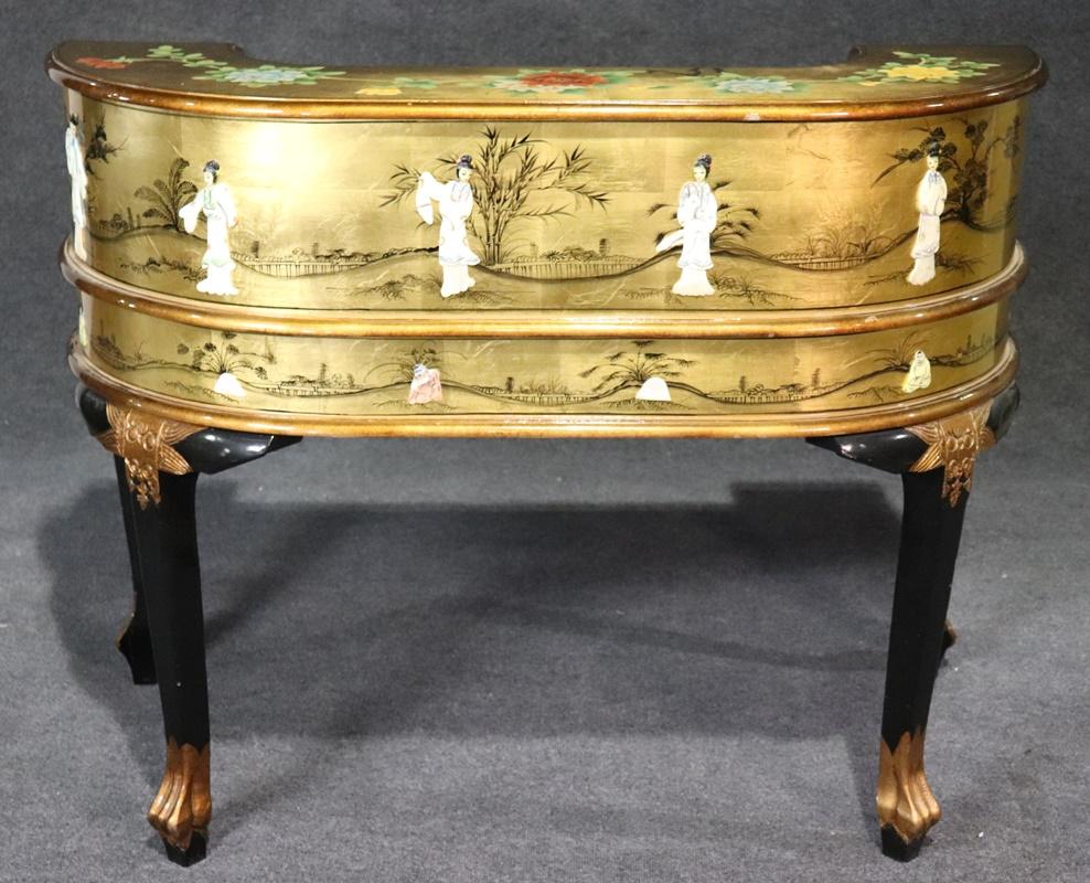Gold Leaf Gilded Applique Chinoiserie Carlton House Writing Desk  3