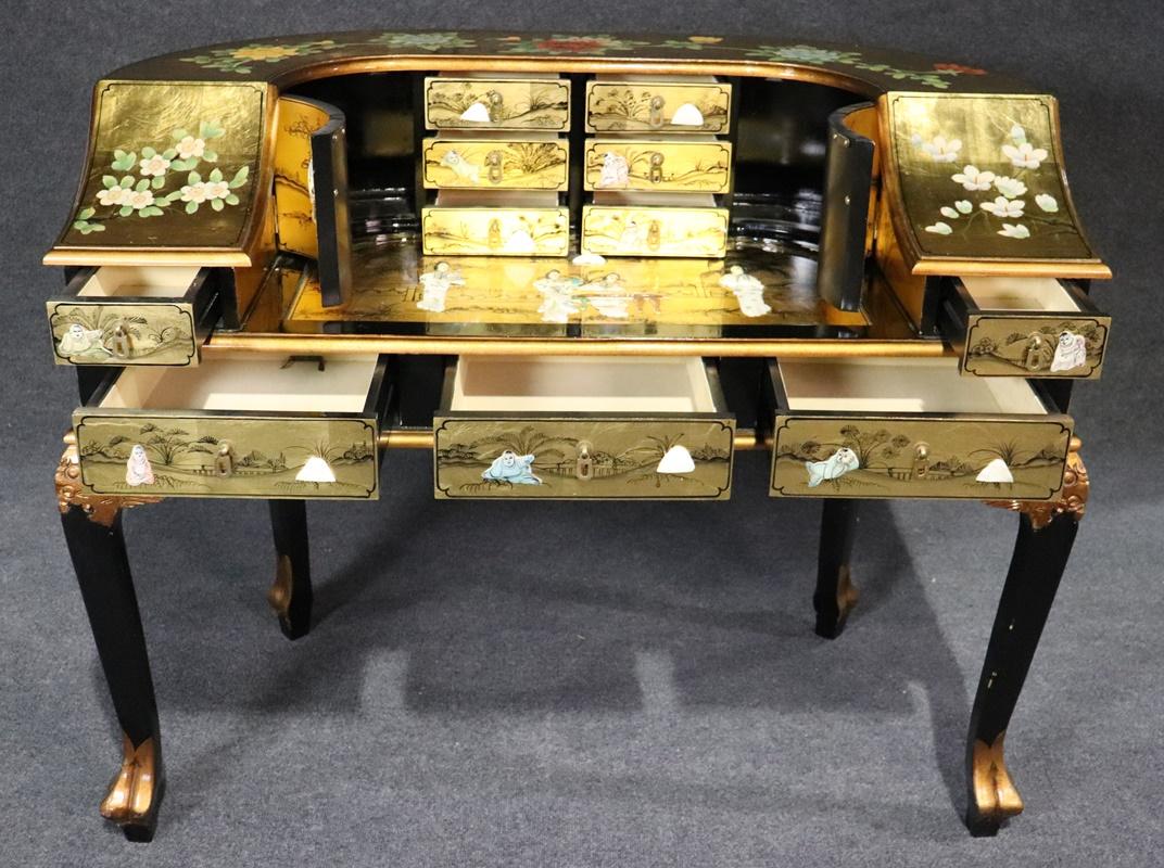 Gilt Gold Leaf Gilded Applique Chinoiserie Carlton House Writing Desk 