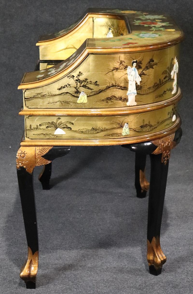 Wood Gold Leaf Gilded Applique Chinoiserie Carlton House Writing Desk 