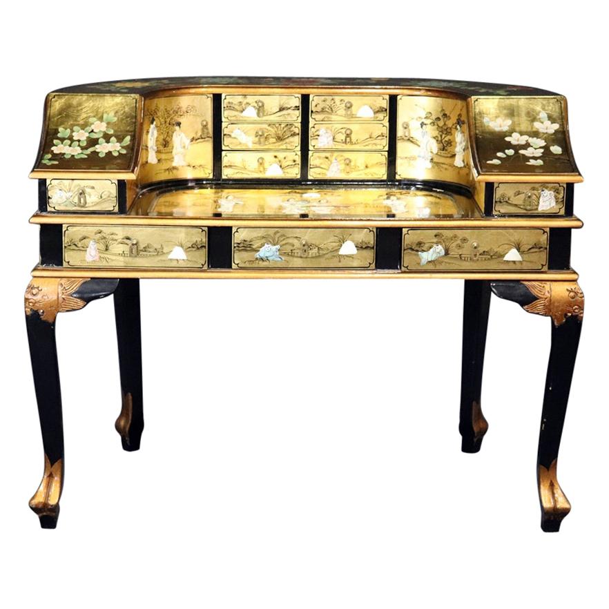 Gold Leaf Gilded Applique Chinoiserie Carlton House Writing Desk 