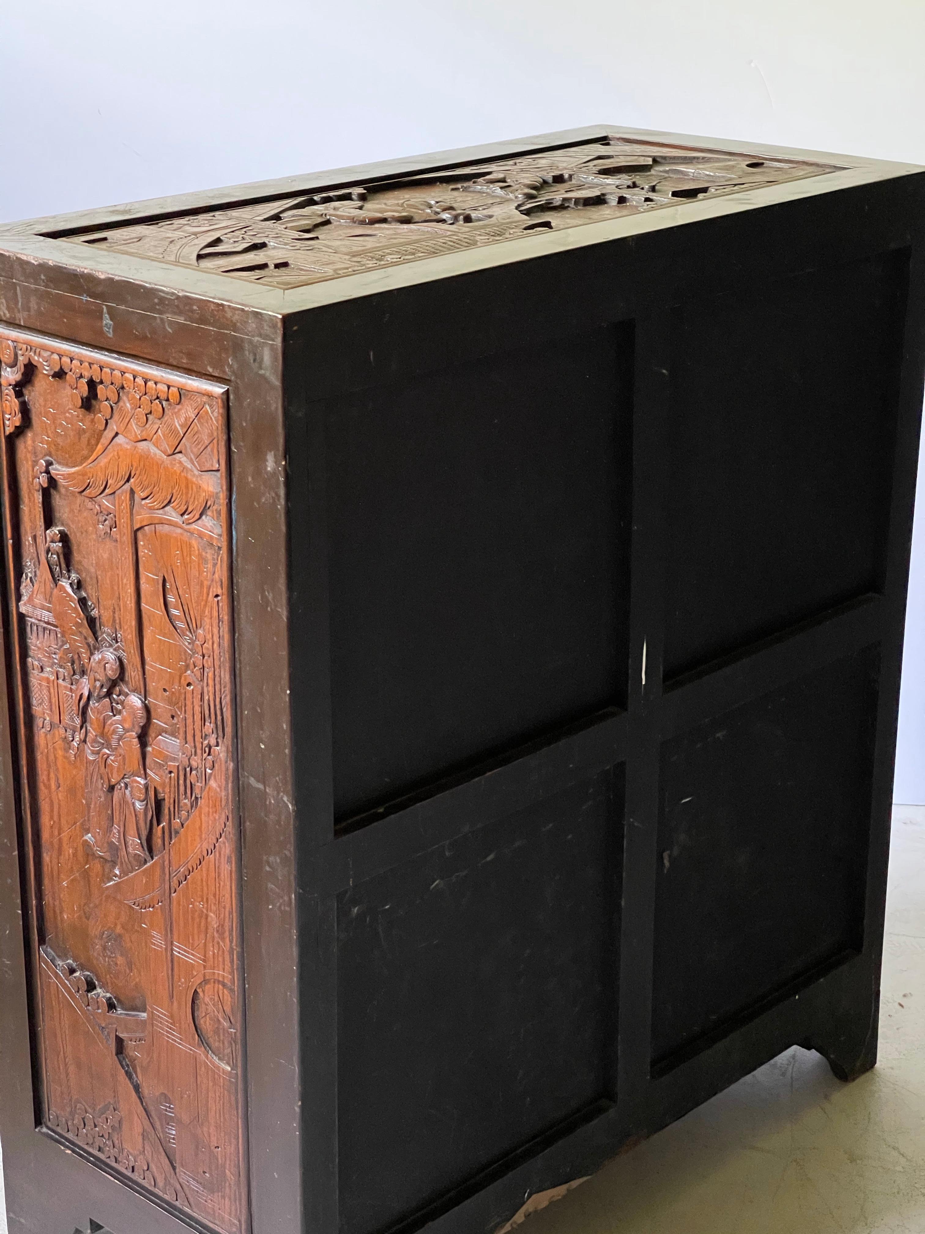Chinoiserie Carved Camphor Wood Batchelor's Chest 7