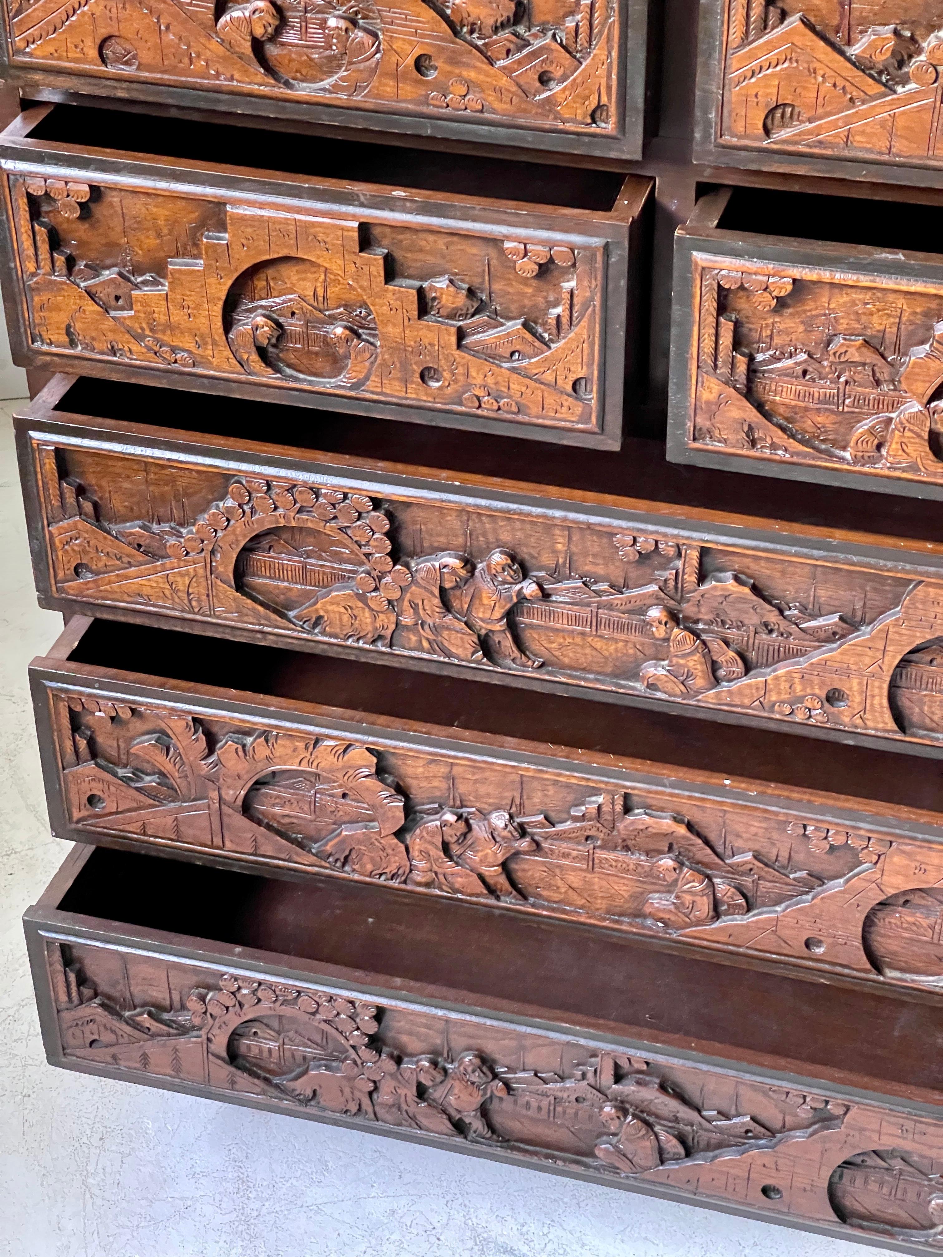 Chinoiserie Carved Camphor Wood Batchelor's Chest 1