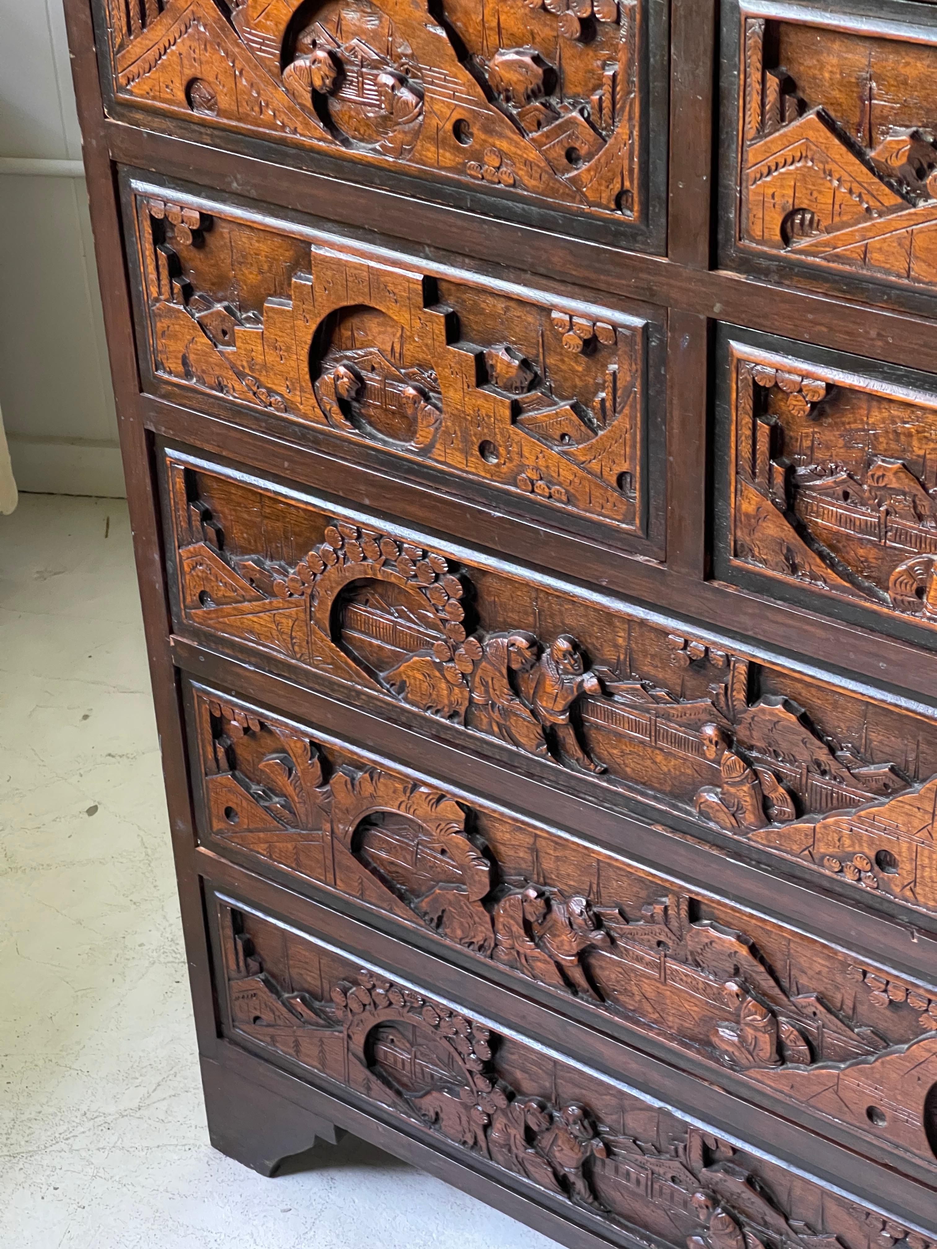 Chinoiserie Carved Camphor Wood Batchelor's Chest 2
