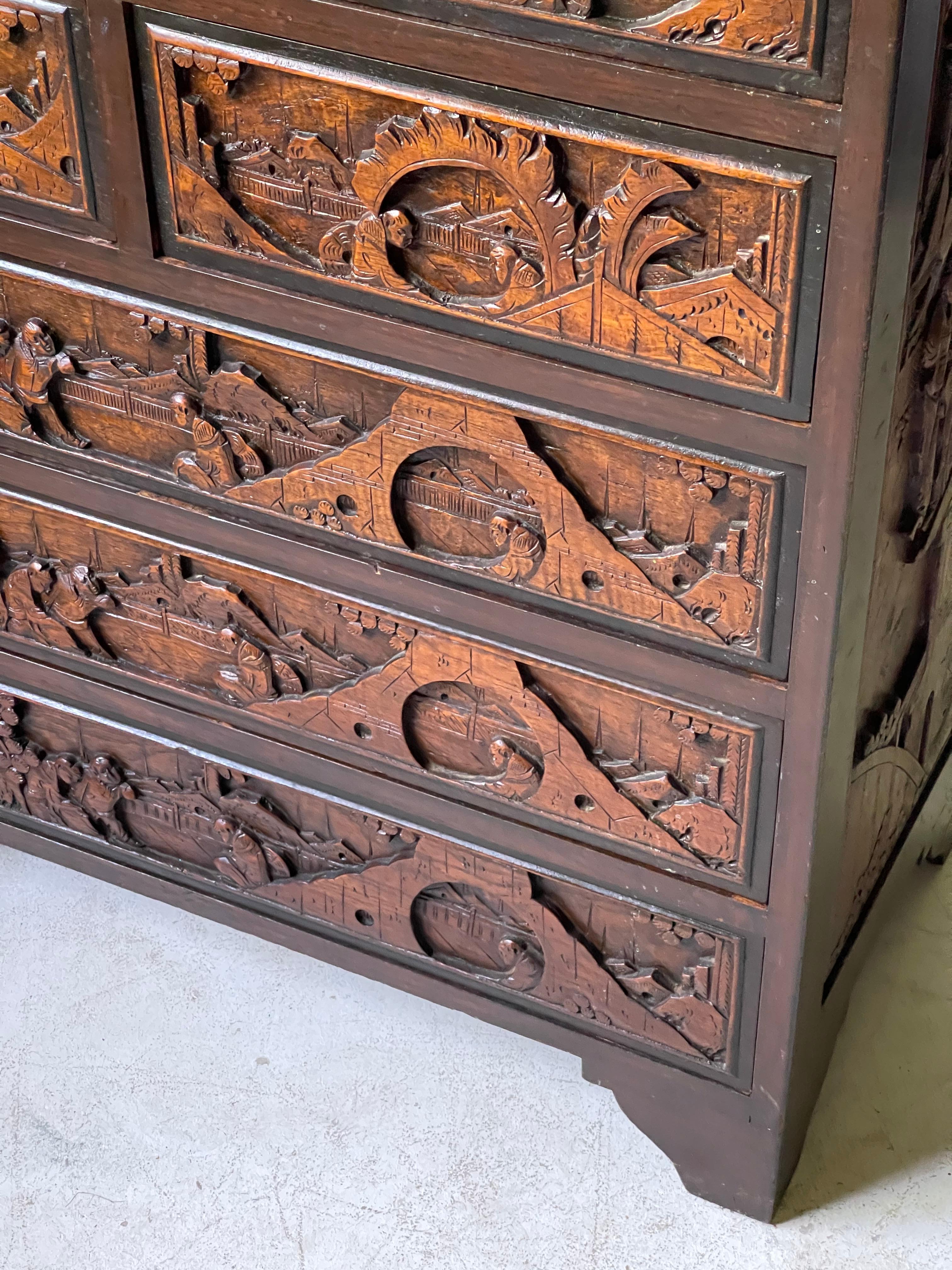 Chinoiserie Carved Camphor Wood Batchelor's Chest 3