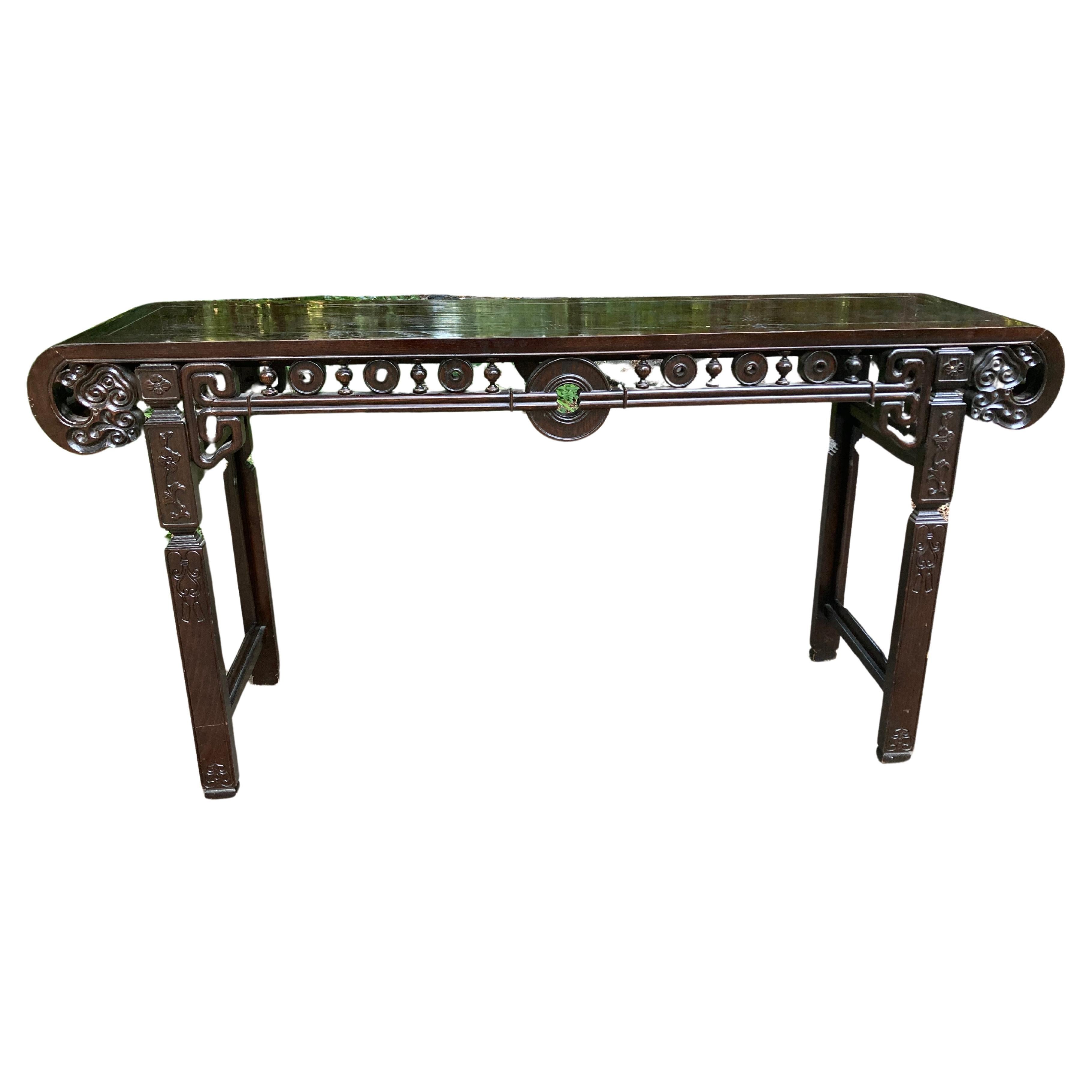 Chinoiserie Carved Elm Console Table For Sale