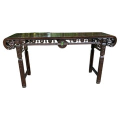 Used Chinoiserie Carved Elm Console Table