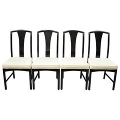 Chinoiserie Century Chair Co. Black Lacquer Chin Hua Dining Chairs, Set of 4