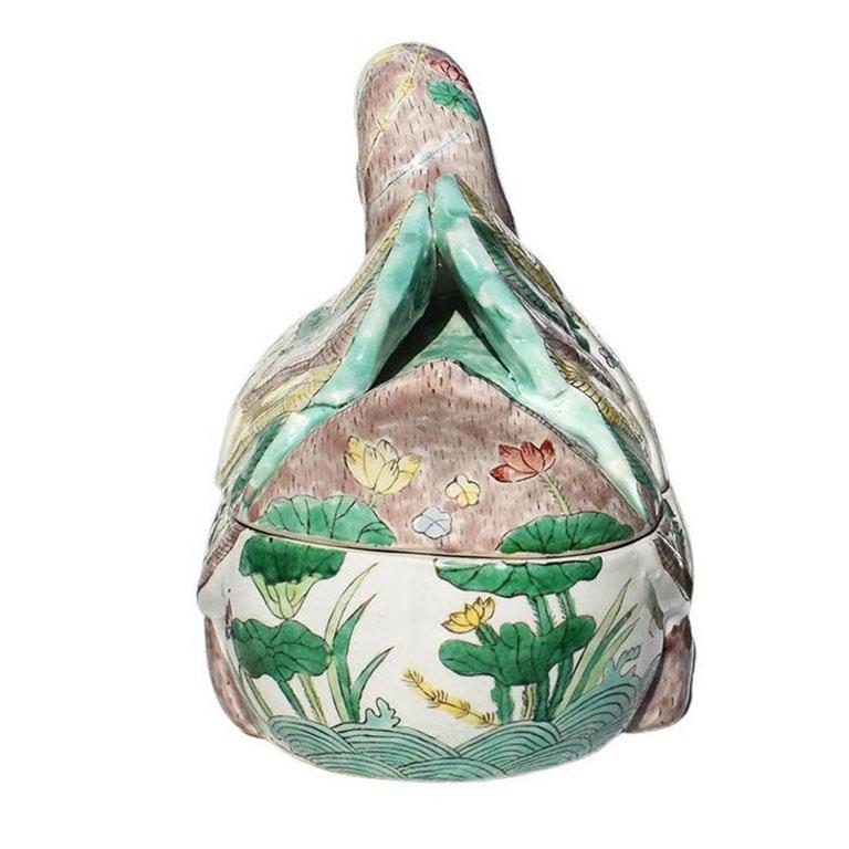 Hong Kong Chinoiserie Ceramic Famille Verte Duck Tureen with Lid