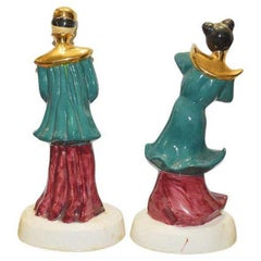 Chinoiserie Ceramic Figural Statues in Gold, Turquoise and Red, a Pair
