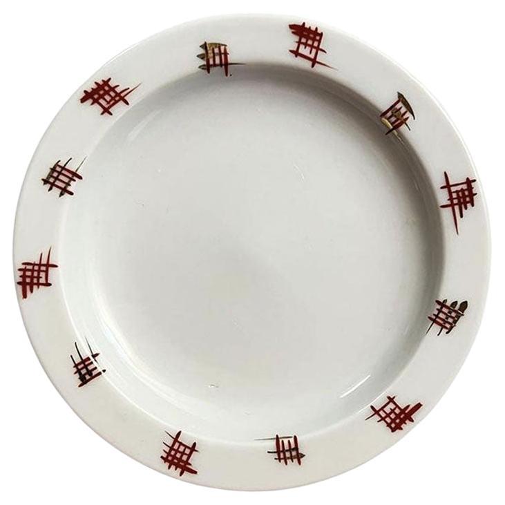 Plato Baratija de Cerámica Chinoiserie con Personajes Rojos y Dorados