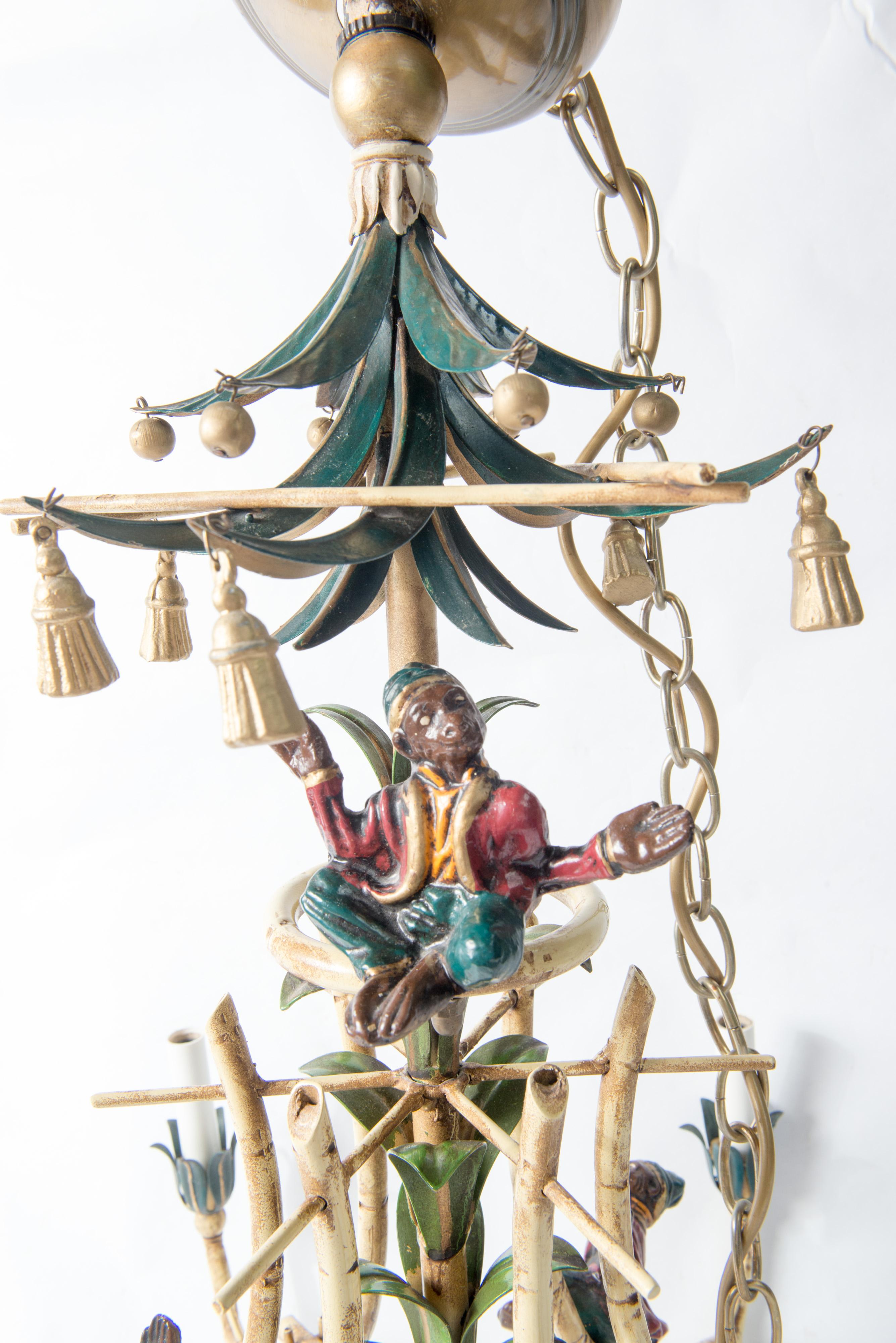 Chinoiserie Chandelier with Monkeys & Tassels 7