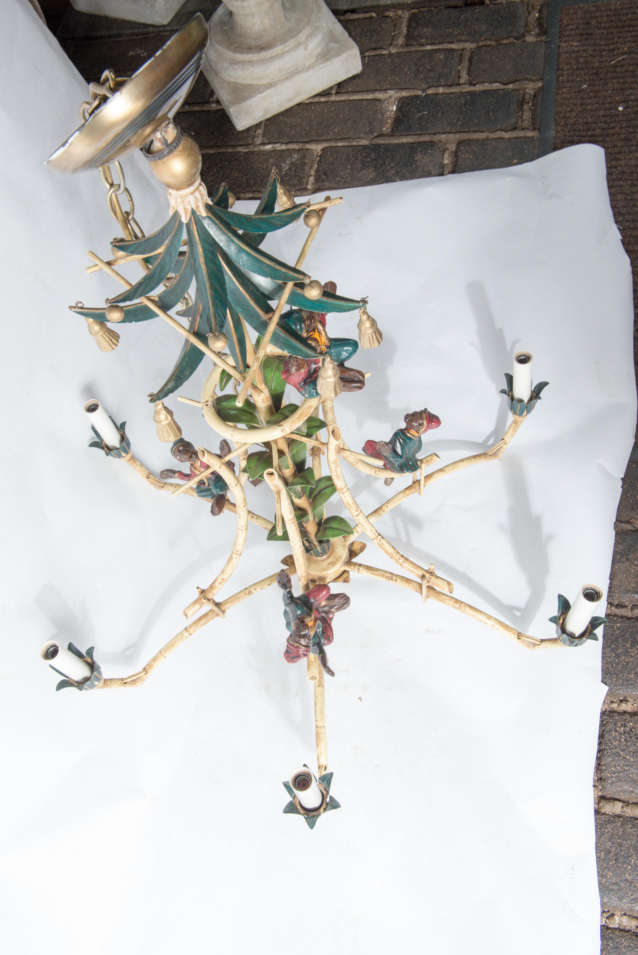 Chinoiserie Chandelier with Monkeys & Tassels 9