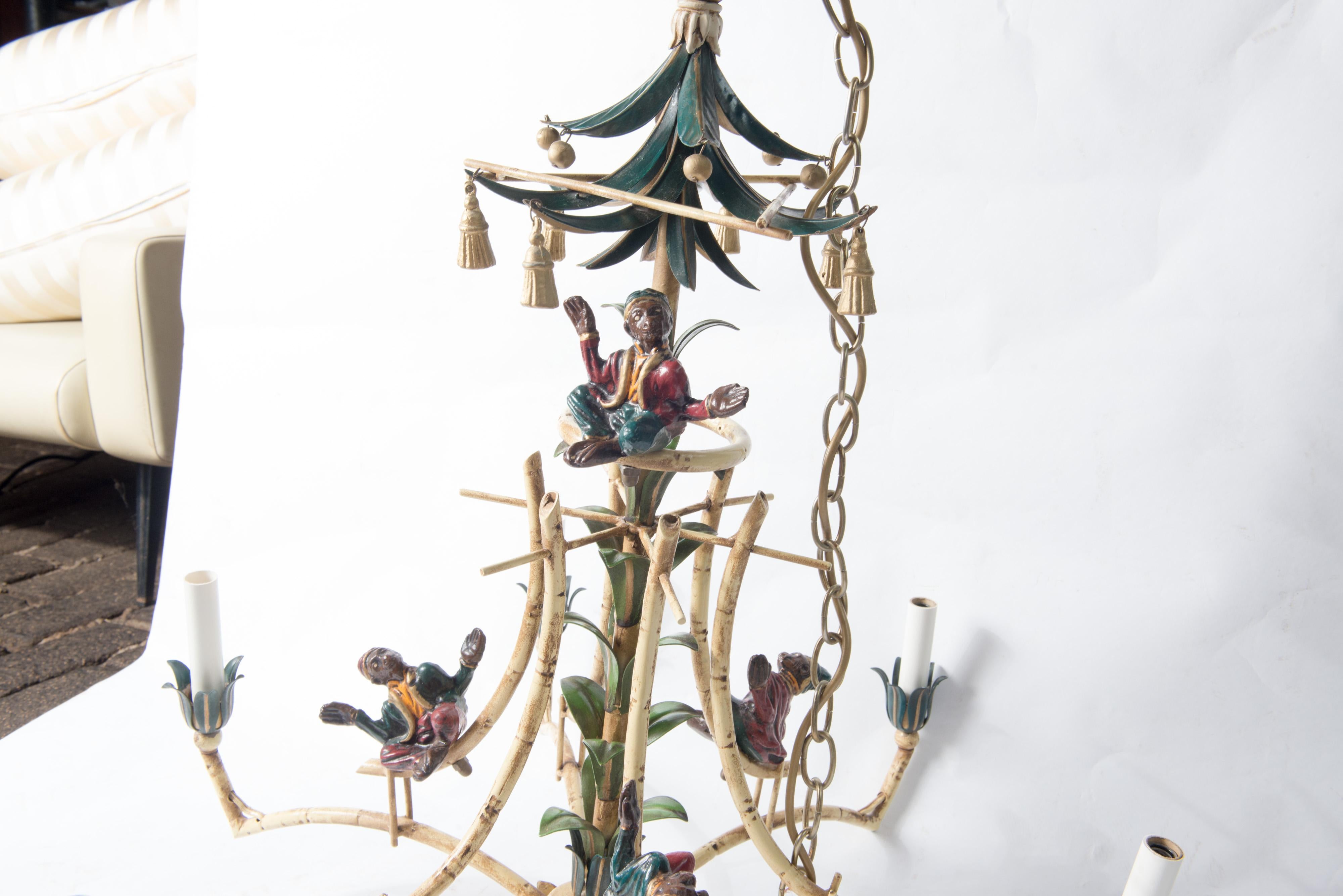 Chinoiserie Chandelier with Monkeys & Tassels 1