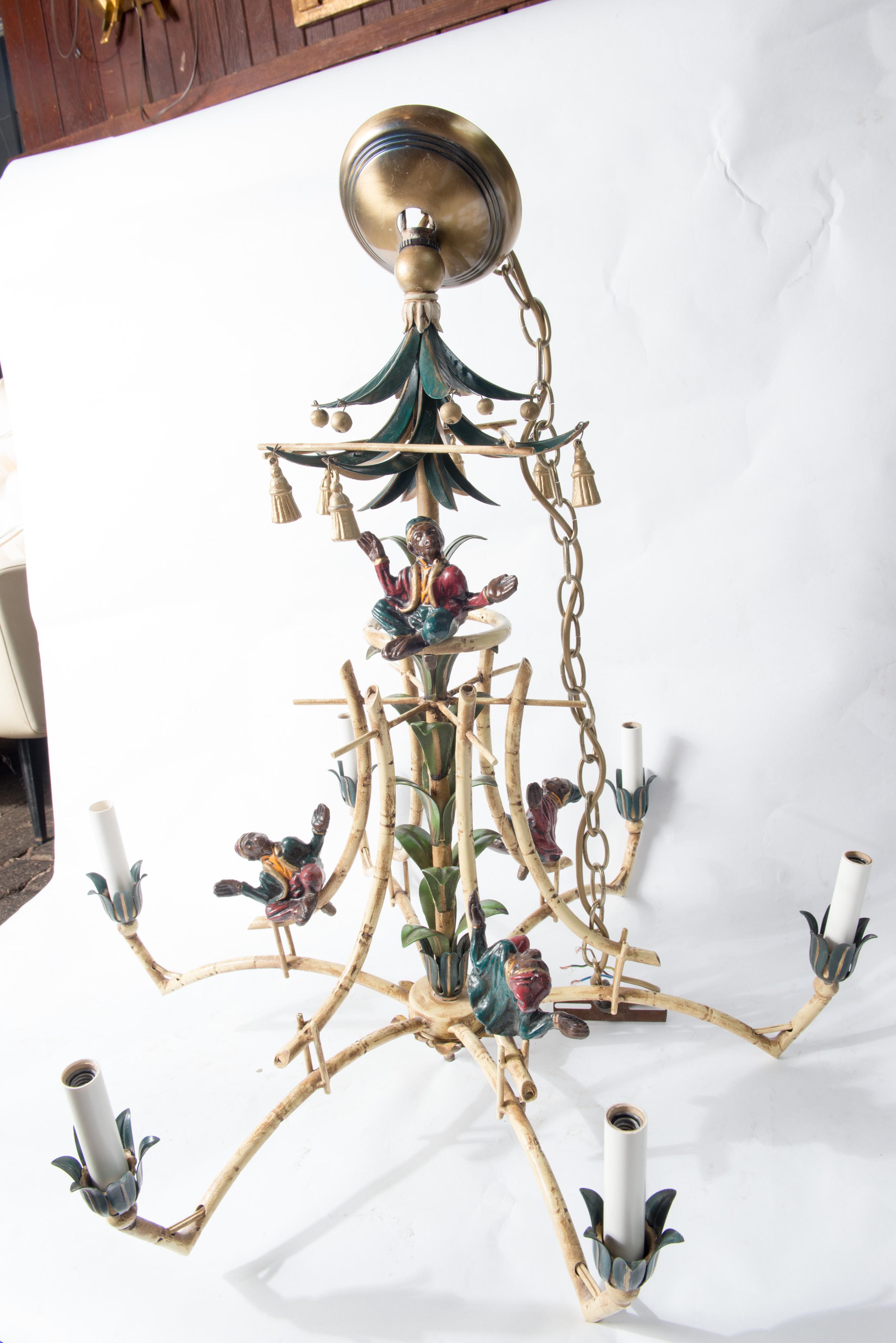 Chinoiserie Chandelier with Monkeys & Tassels 2