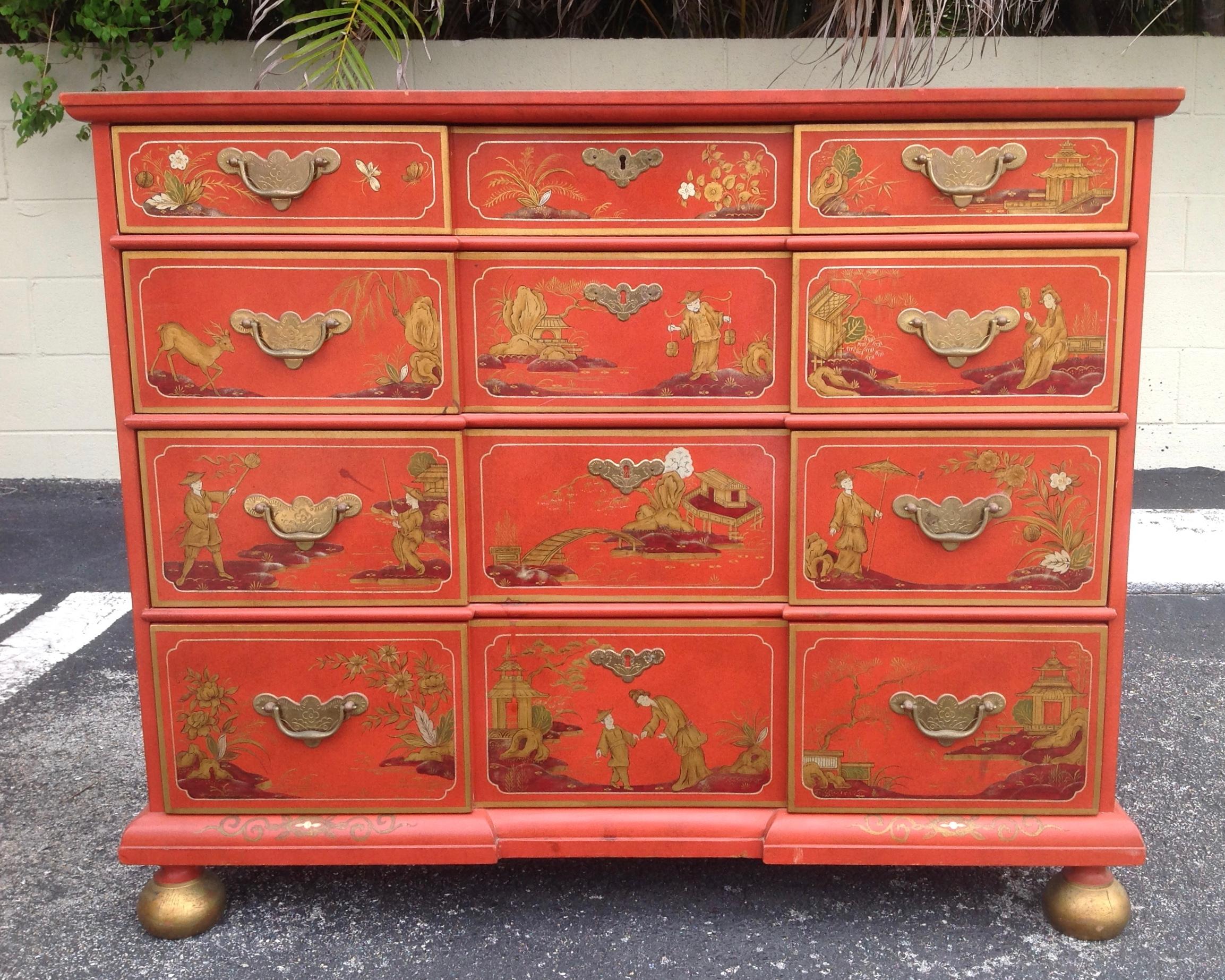 Finely made, with attention to detail - in the 18th century style.
Beautiful Chinese red background adorned with a profusion
of figures on three sides.