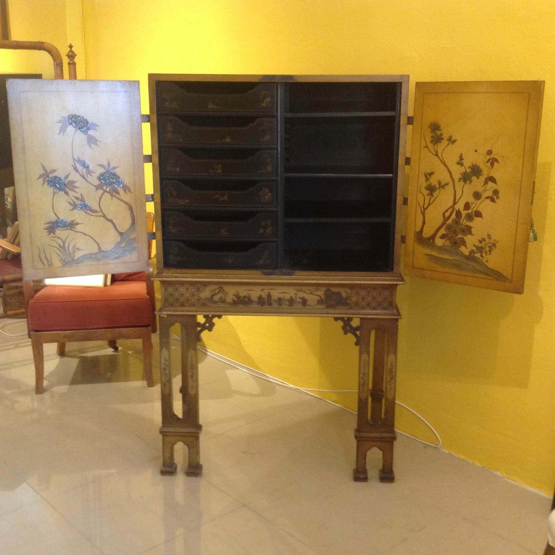 Hand-Painted Chinoiserie Chest on Stand