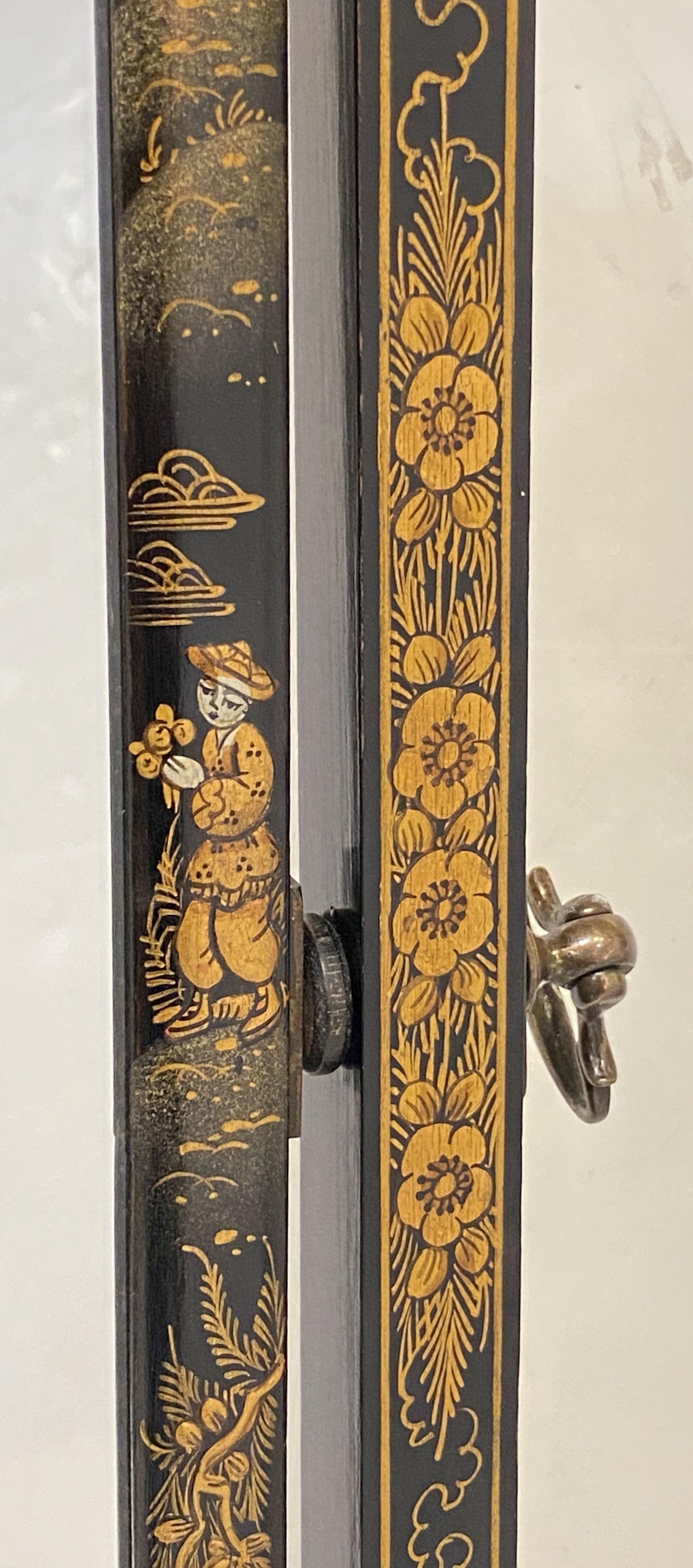 Chinoiserie Cheval Mirror with Black Lacquered Frame from England 4