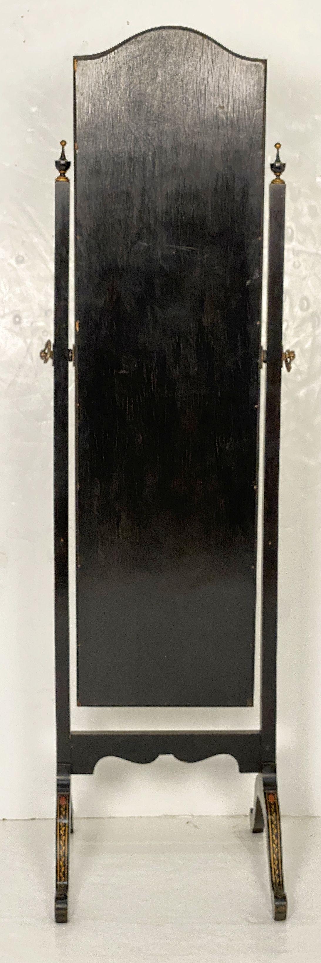Chinoiserie Cheval Mirror with Black Lacquered Frame from England 9