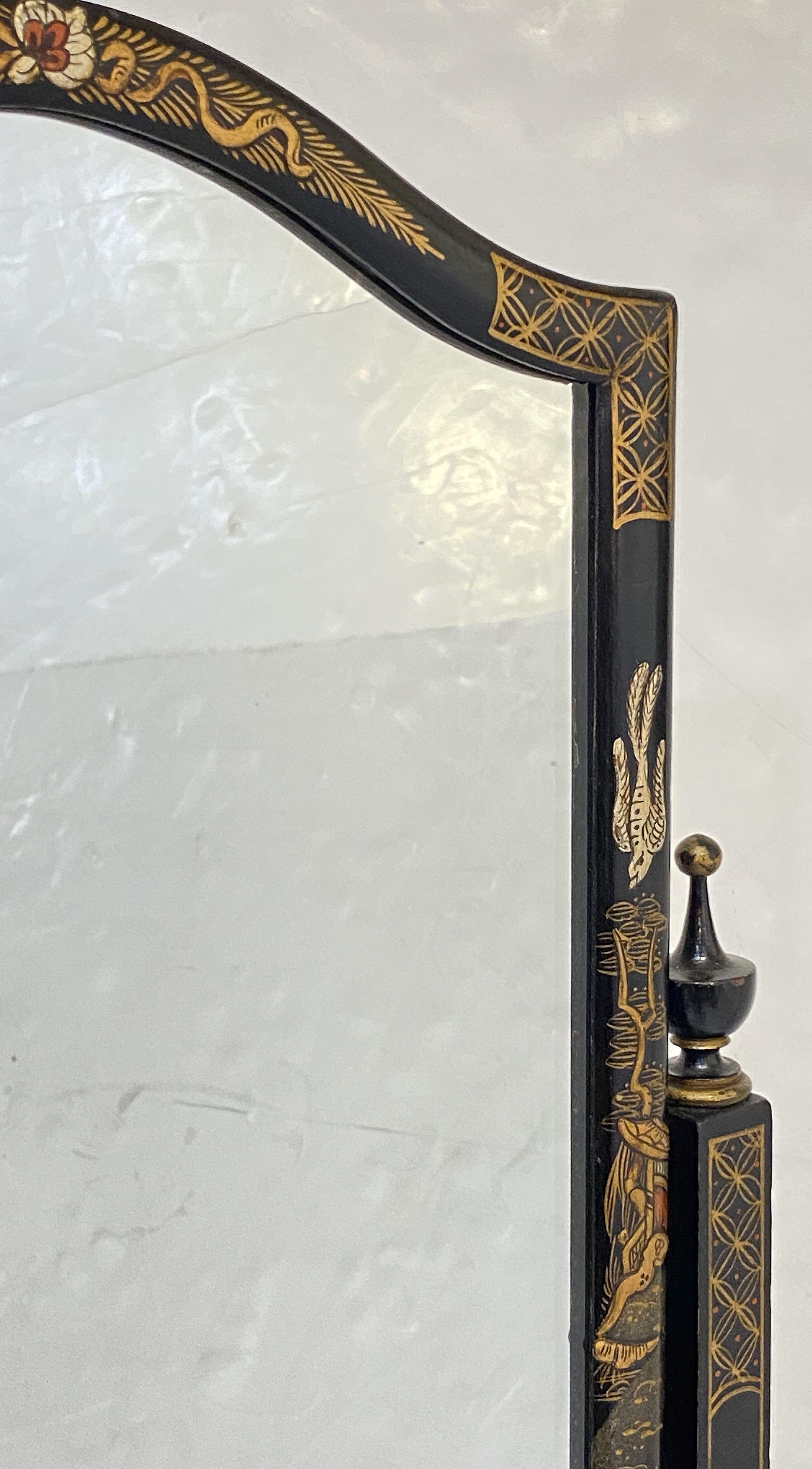 Chinoiserie Cheval Mirror with Black Lacquered Frame from England 2