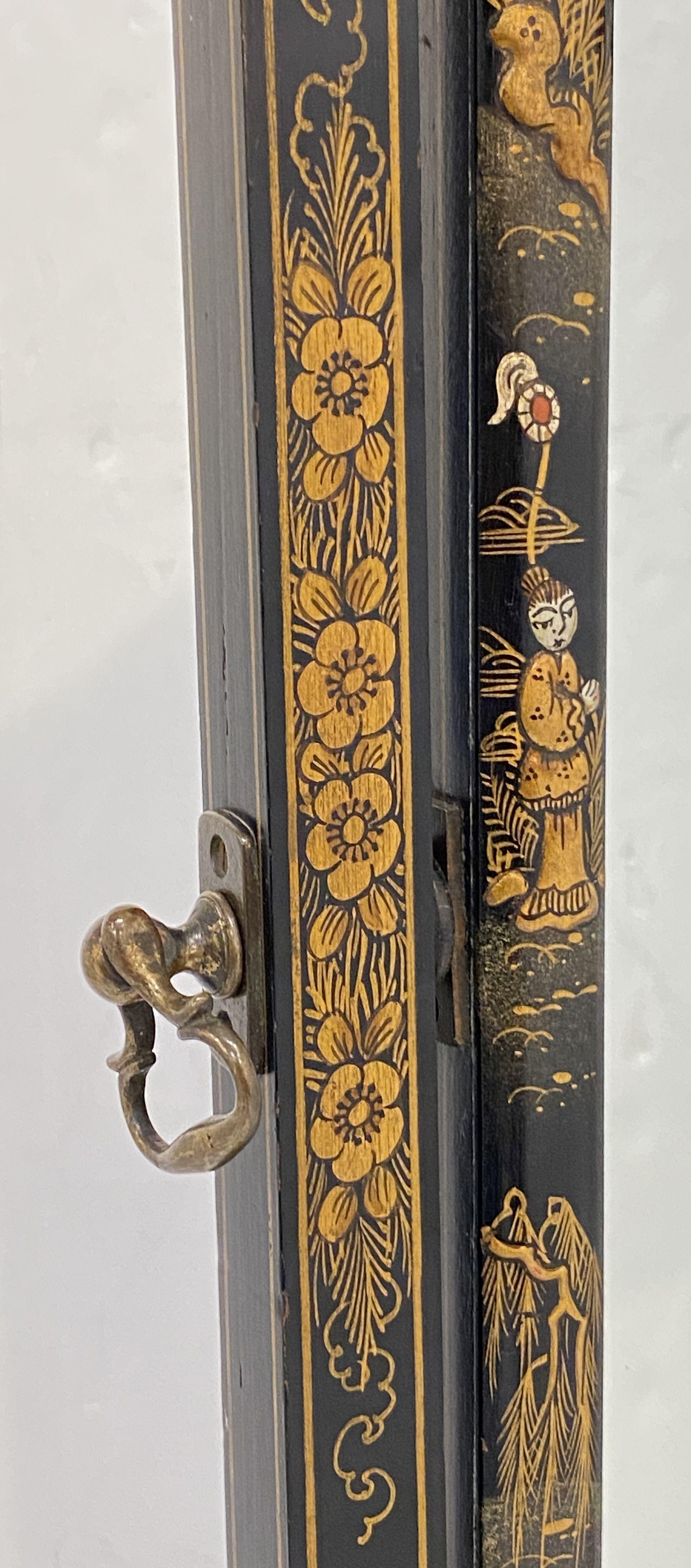Chinoiserie Cheval Mirror with Black Lacquered Frame from England 3